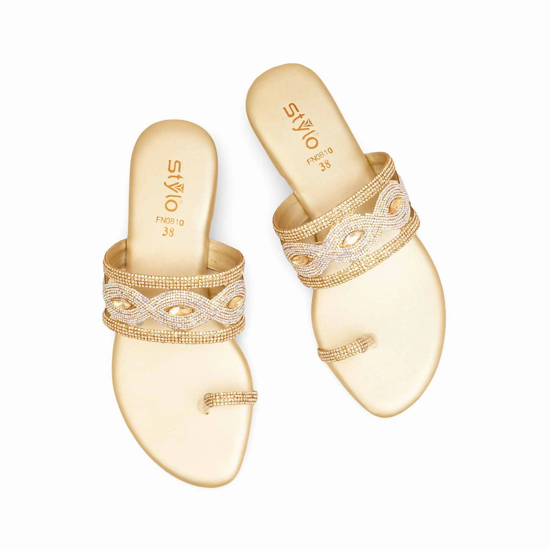 Food Glow Golden Fancy Women Chappal  FN0810