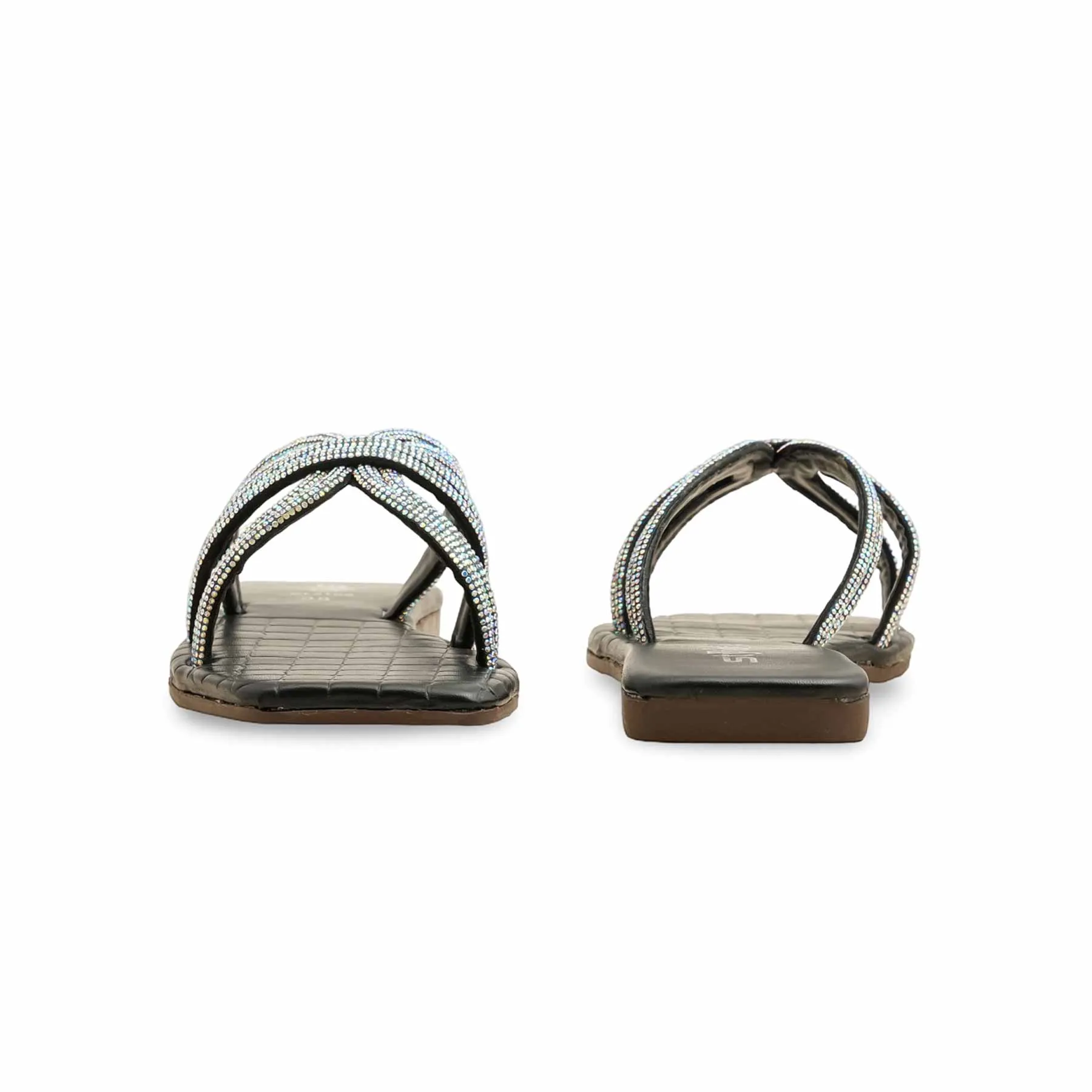 Black Casual Slipper CL2102 Flower Path Study Step