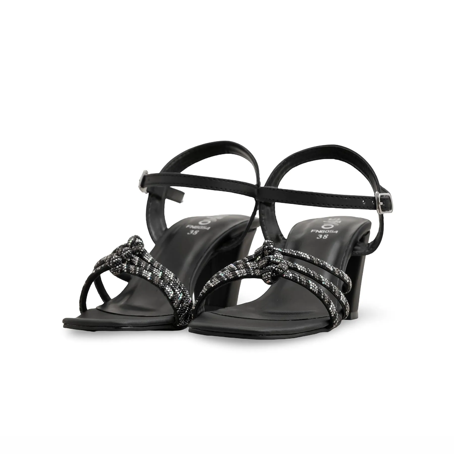 High-Quality Material Comfy Heels Black Fancy Sandal FN6054