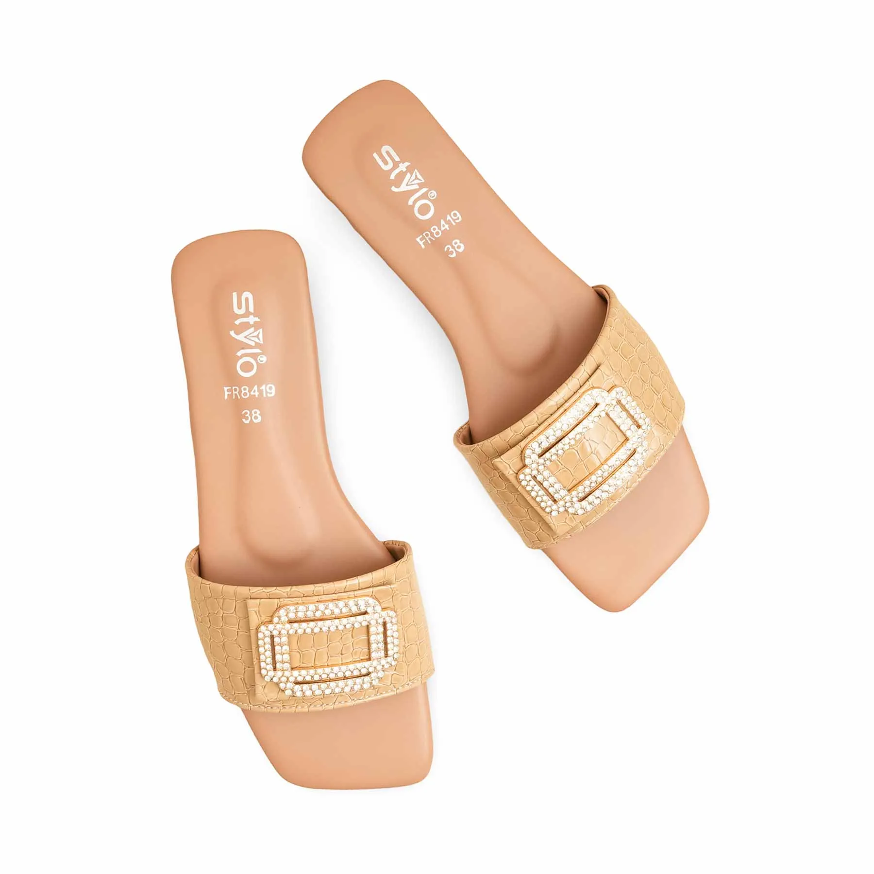 Beige Formal Slipper For Ladies FR8419 Classic Lady Toe box