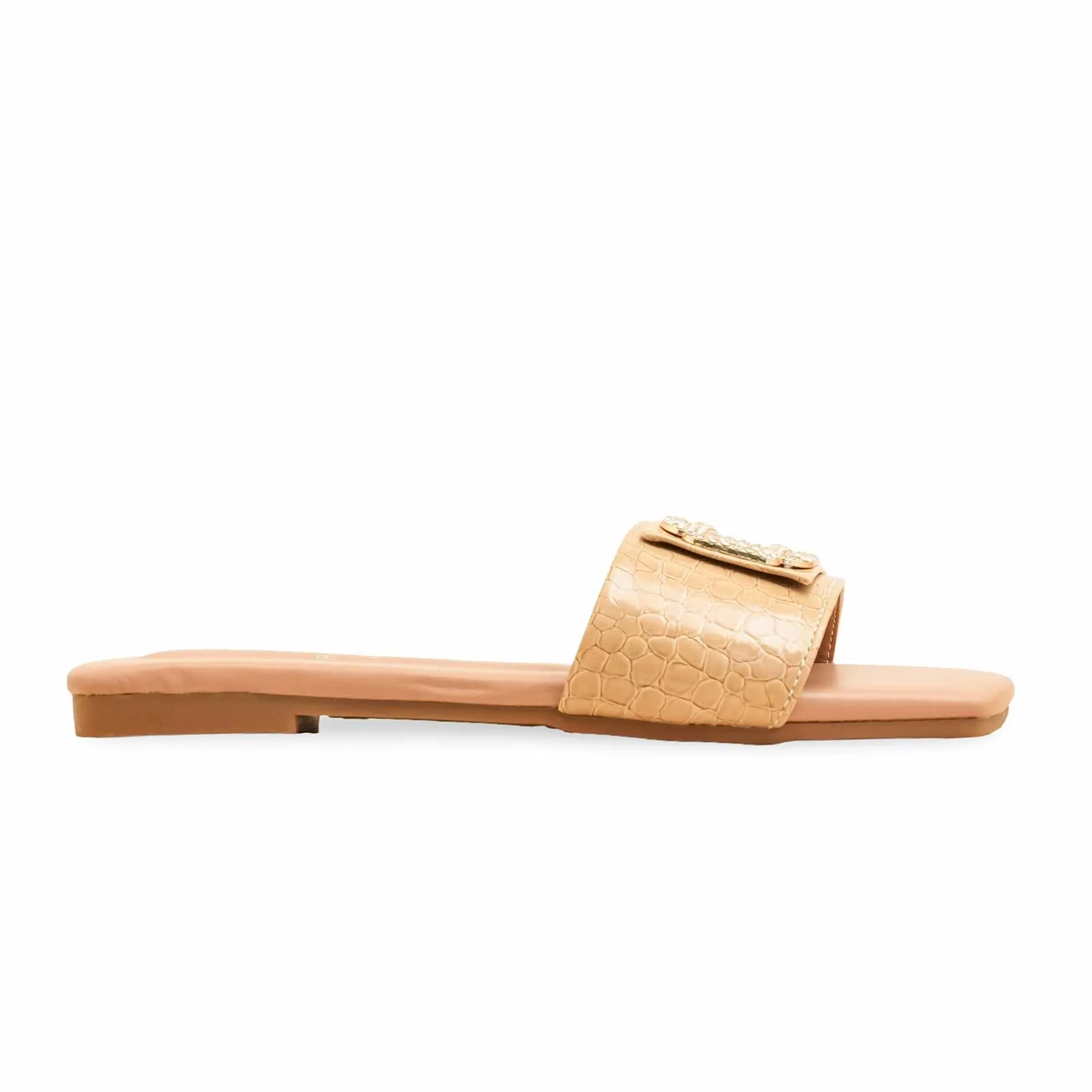 Flexible Flats Patent Shine Beige Formal Slipper For Ladies FR8419