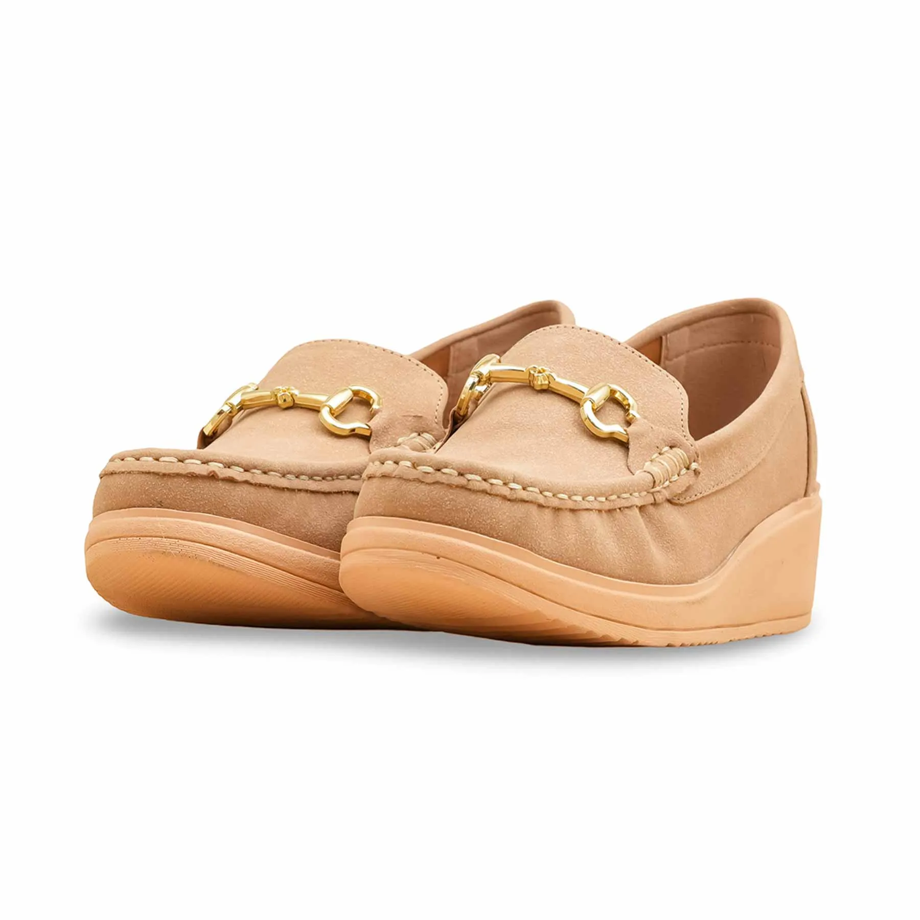 Beige Moccasin For Ladies WN4529 Sleek Fit Lace Up