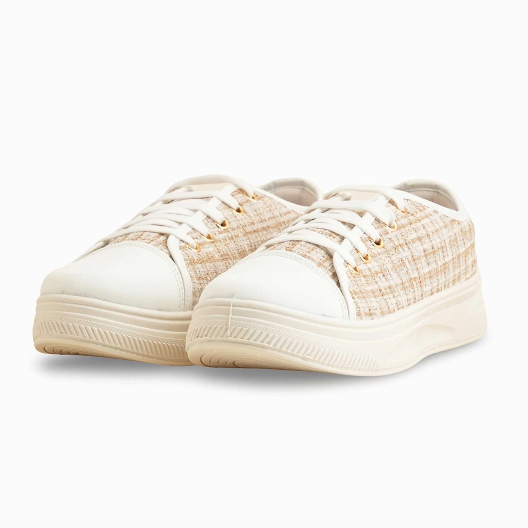 Beige Casual Sneaker For Women AT7408 Foam Pod Cushioning Anatomical Toe Box