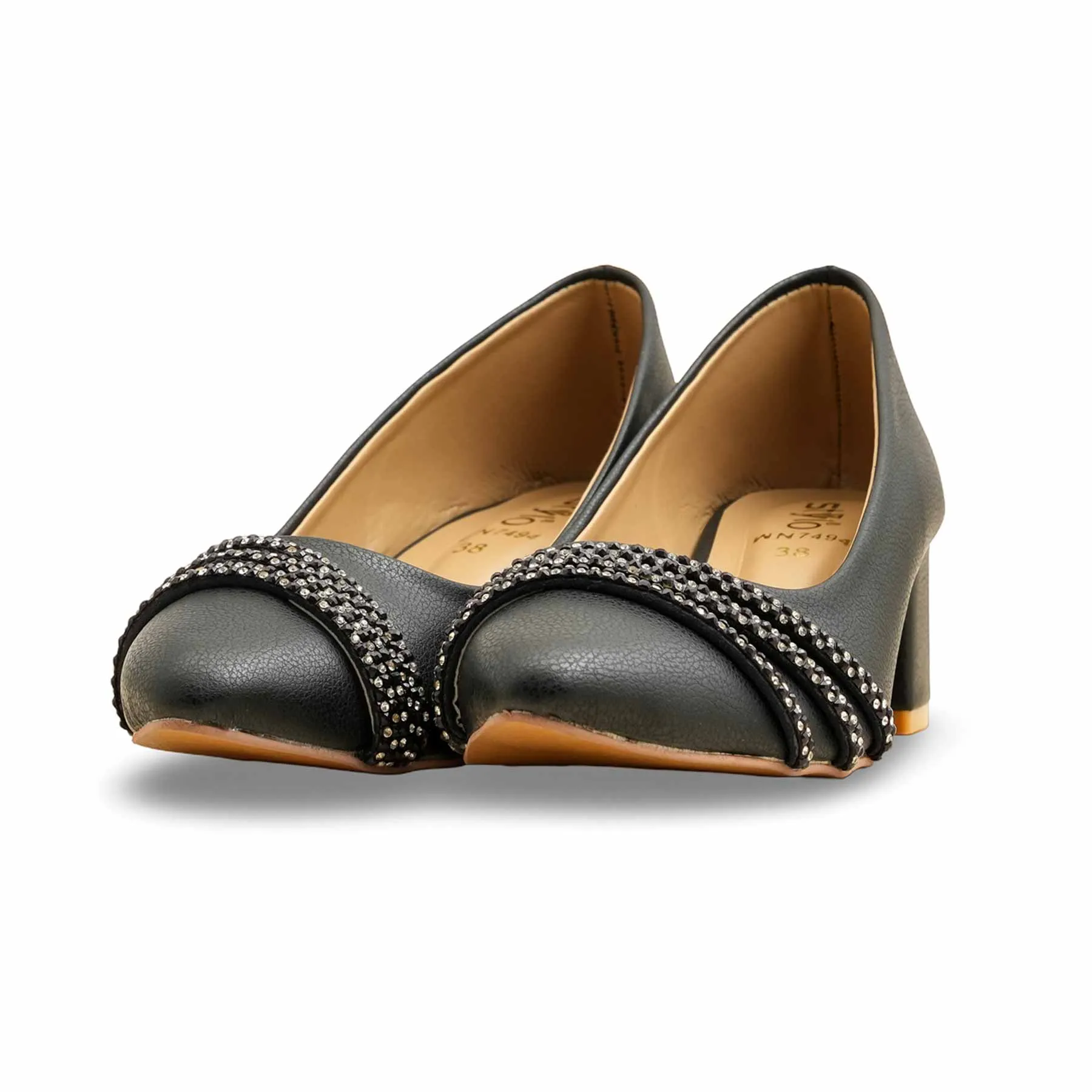 Black Court Shoes For Ladies WN7494 Platform Lift