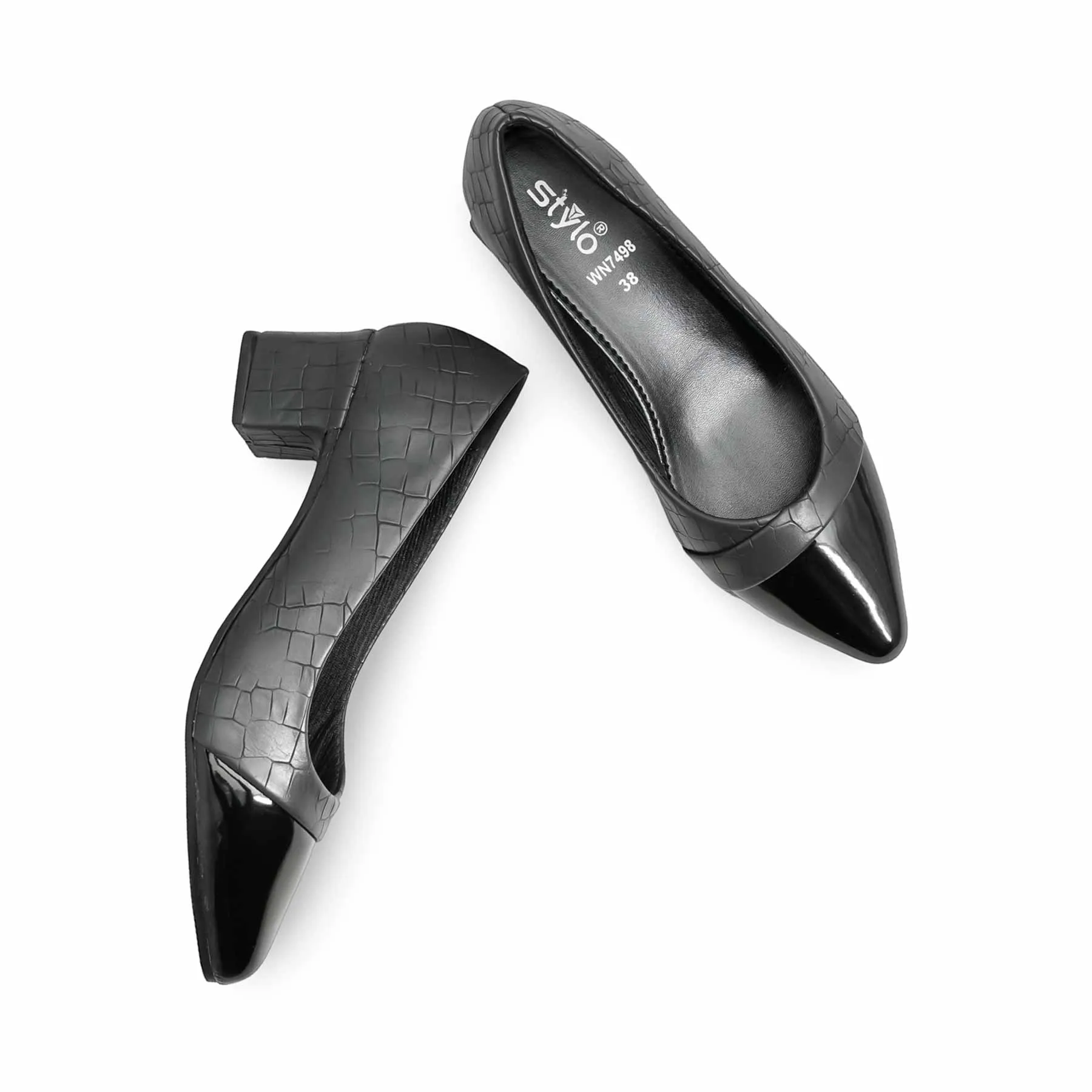 Black Court Shoes WN7498 Designer Pick Day Spark