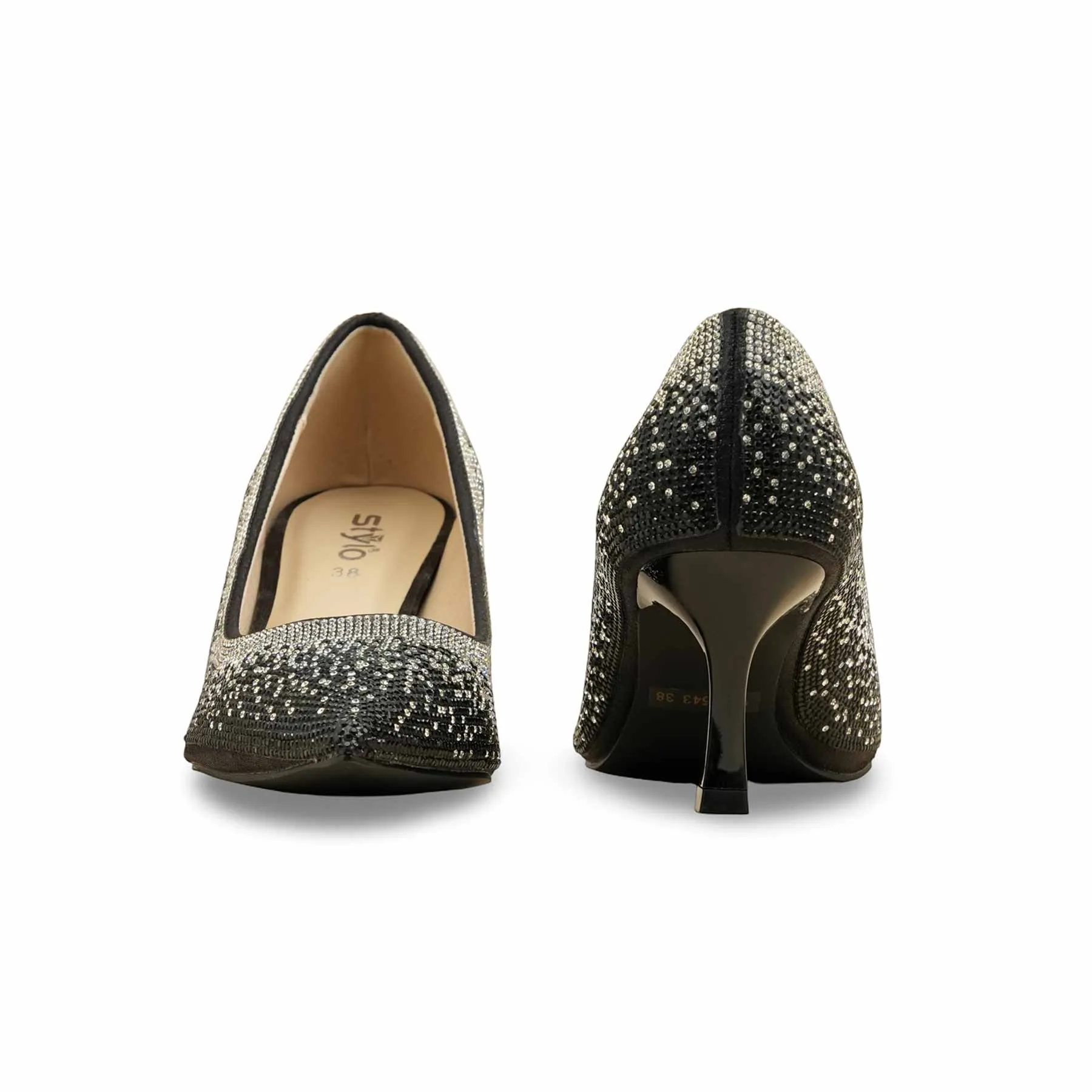 Timeless Fashion Black Fancy Bridal Court Shoes WN7543