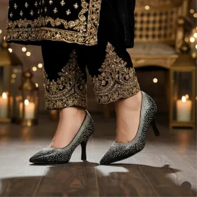 Black Fancy Bridal Court Shoes WN7543 Classic Charm Stand Out