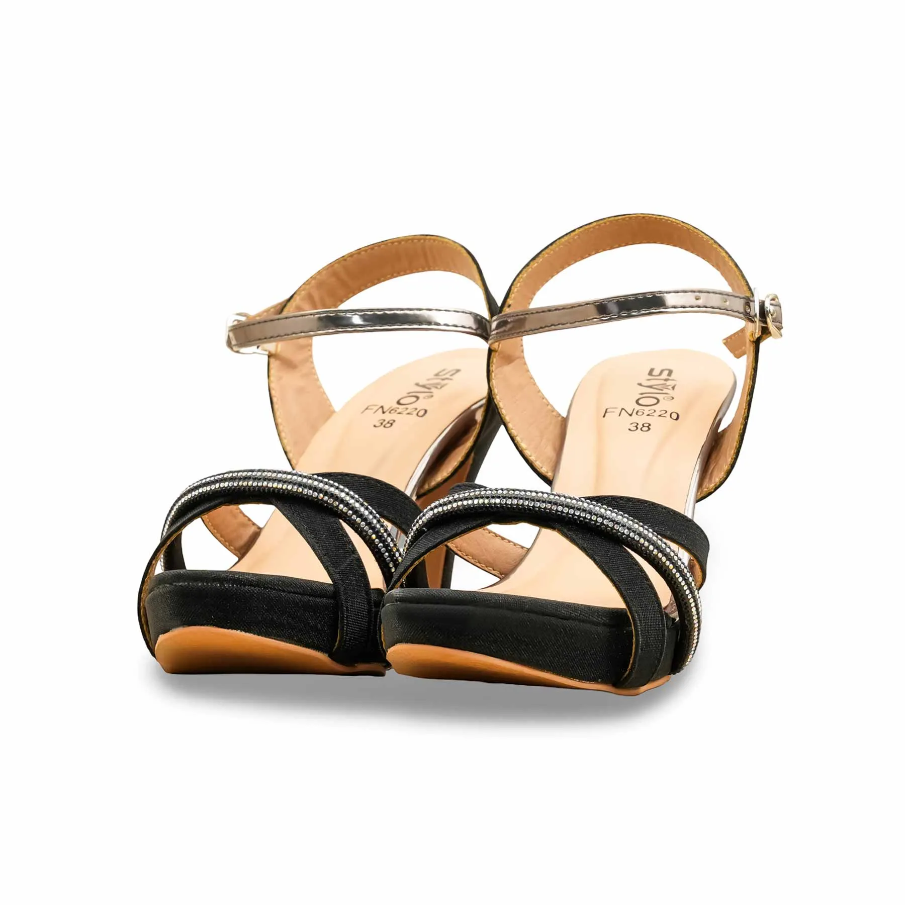 Black Fancy Bridal Sandal FN6220 Slip On Style