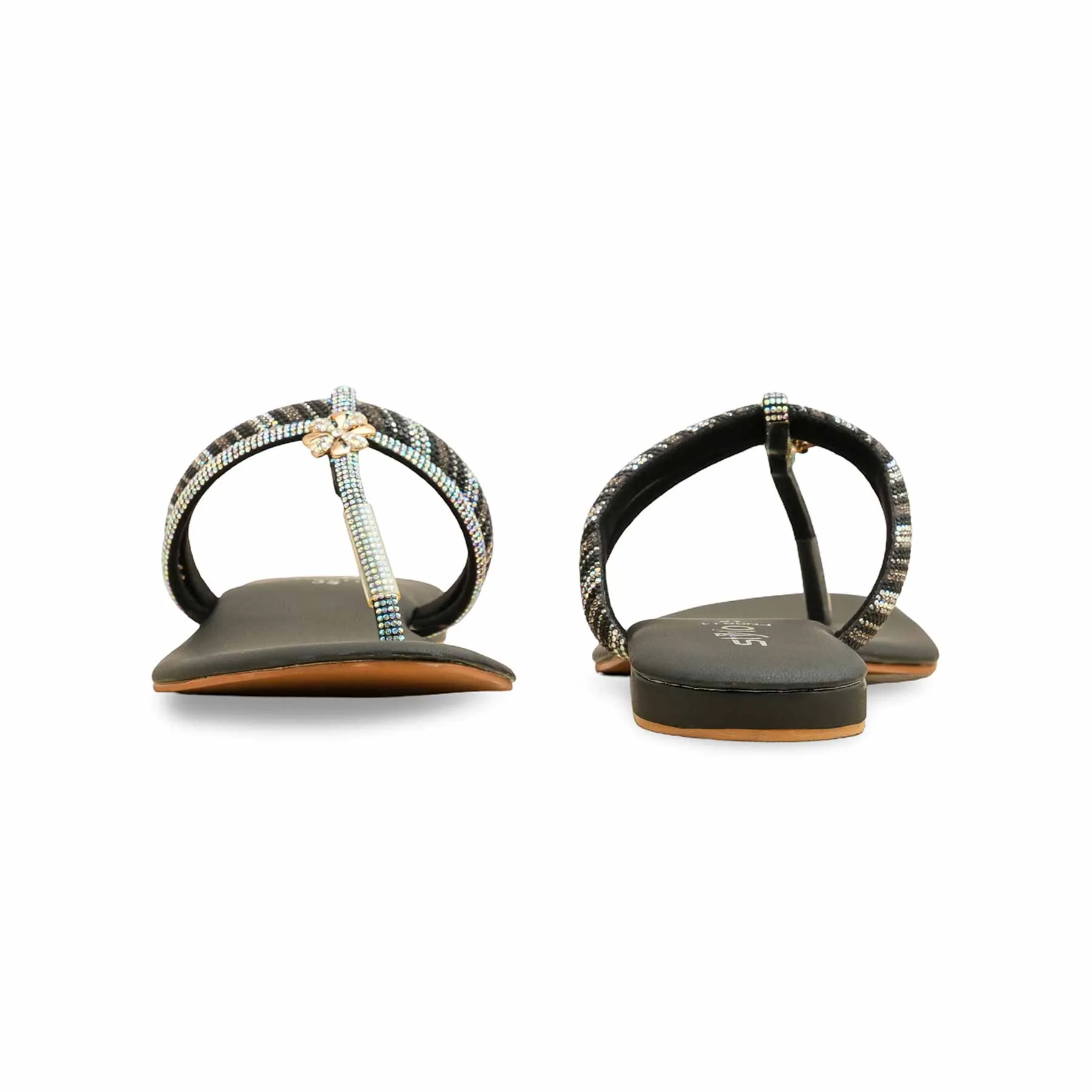 Black Fancy Chappal FN0811 Easy Slip Trendy Walk