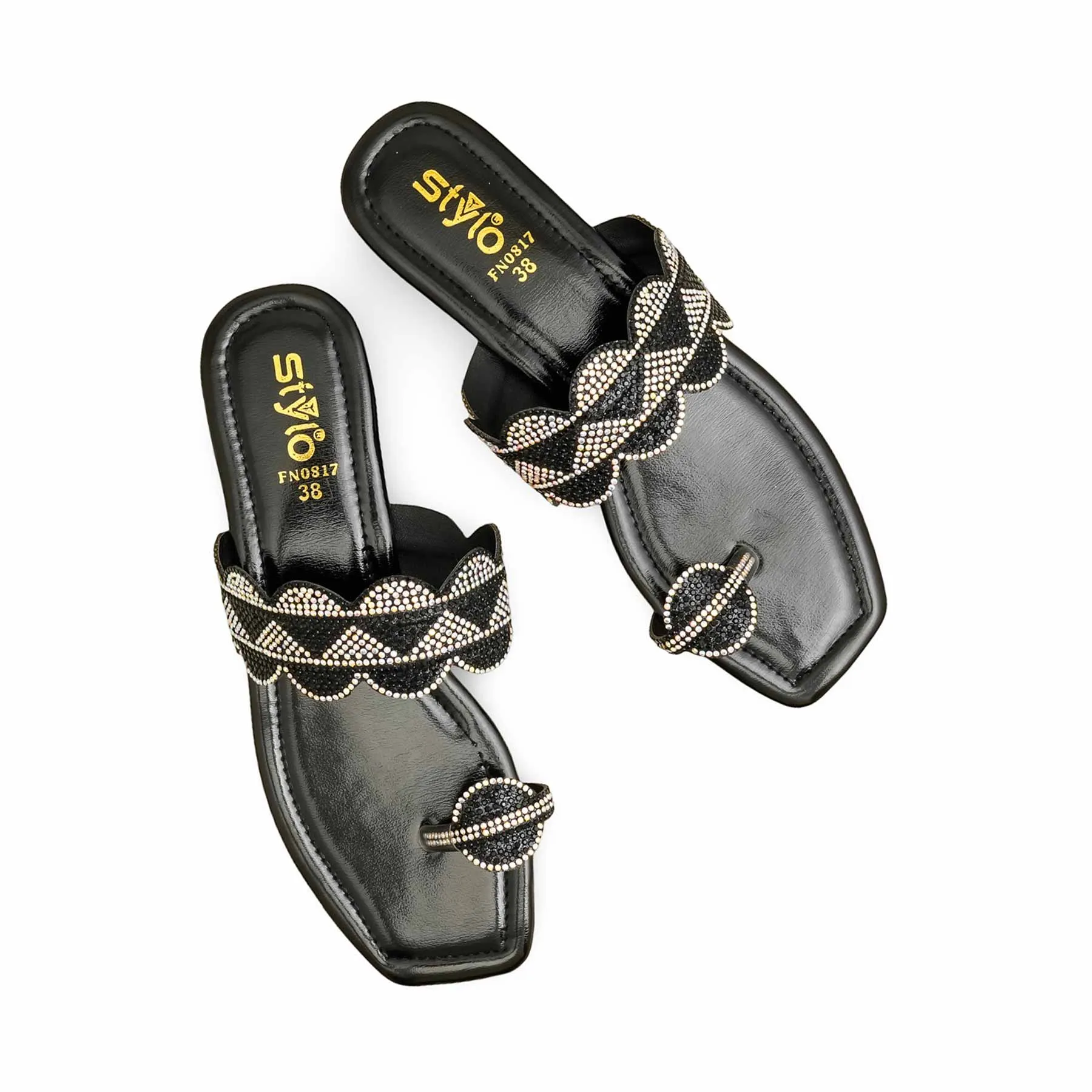 Black Fancy Chappal FN0817 Stud Detail Look Point