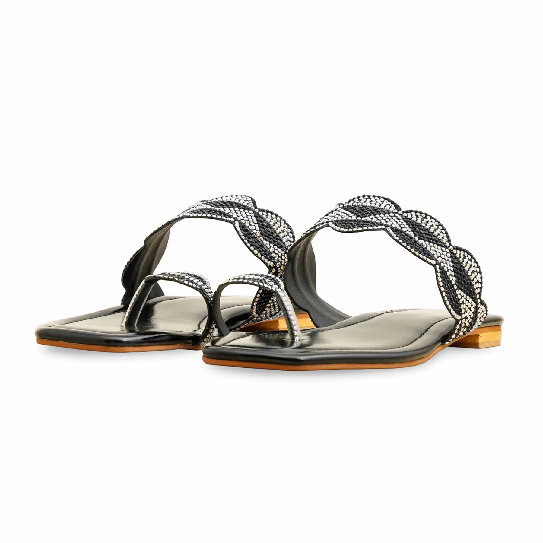 Black Fancy Chappal FN0817 Trendy Slip-ons