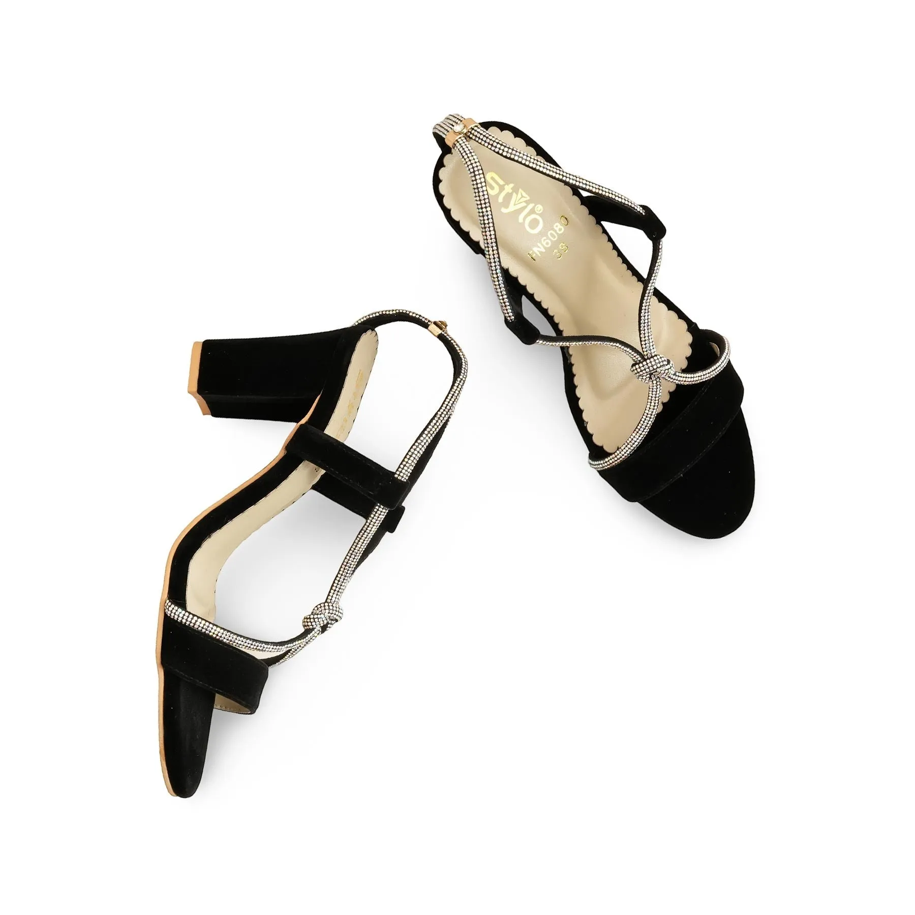 Black Fancy Sandal For Ladies FN6080 Casual Wear