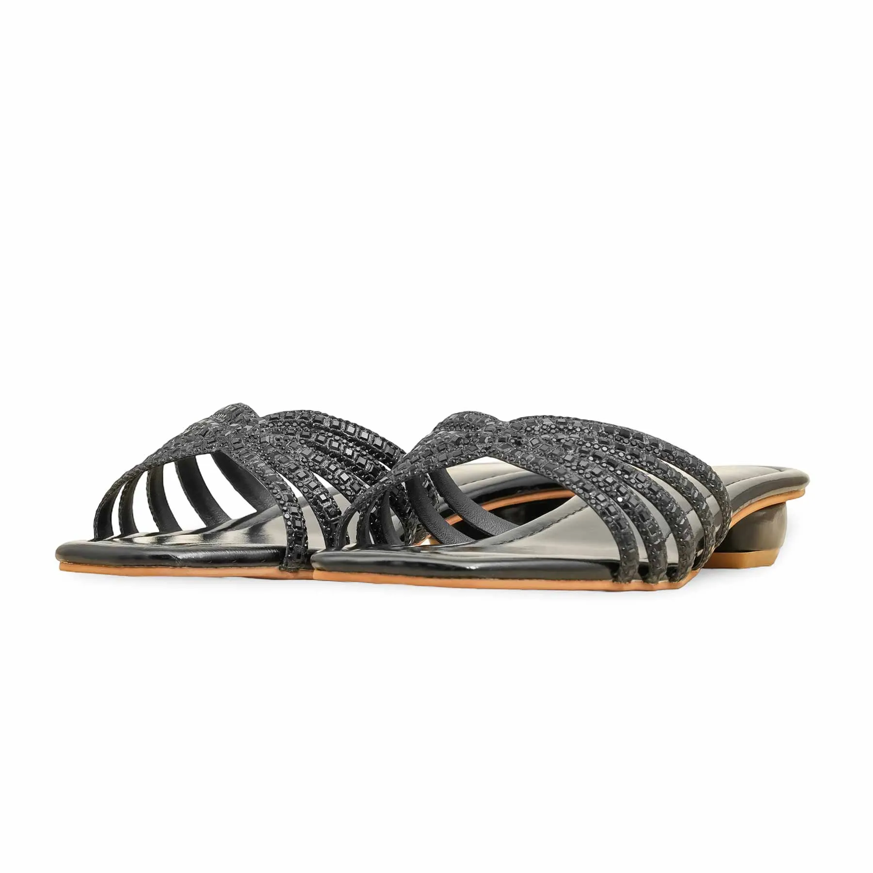 Black Fancy Slipper For Ladies FN8009 Luxury Touch