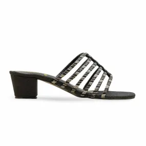 Red Heel Gala Glam Black Fancy Slipper For Women FN7979