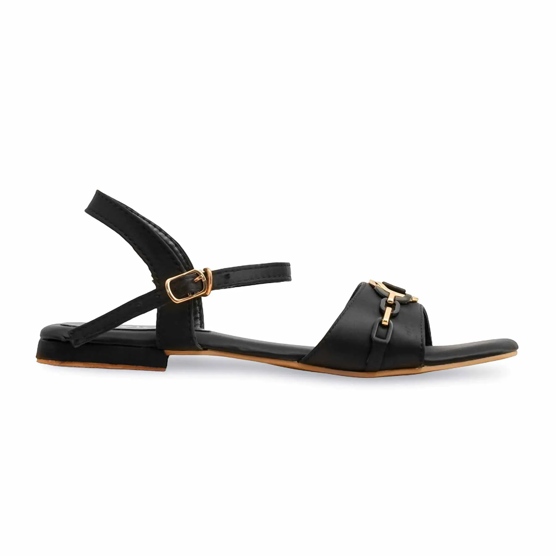 Leather Material Comfortable Slip Black Formal Sandal FR5463