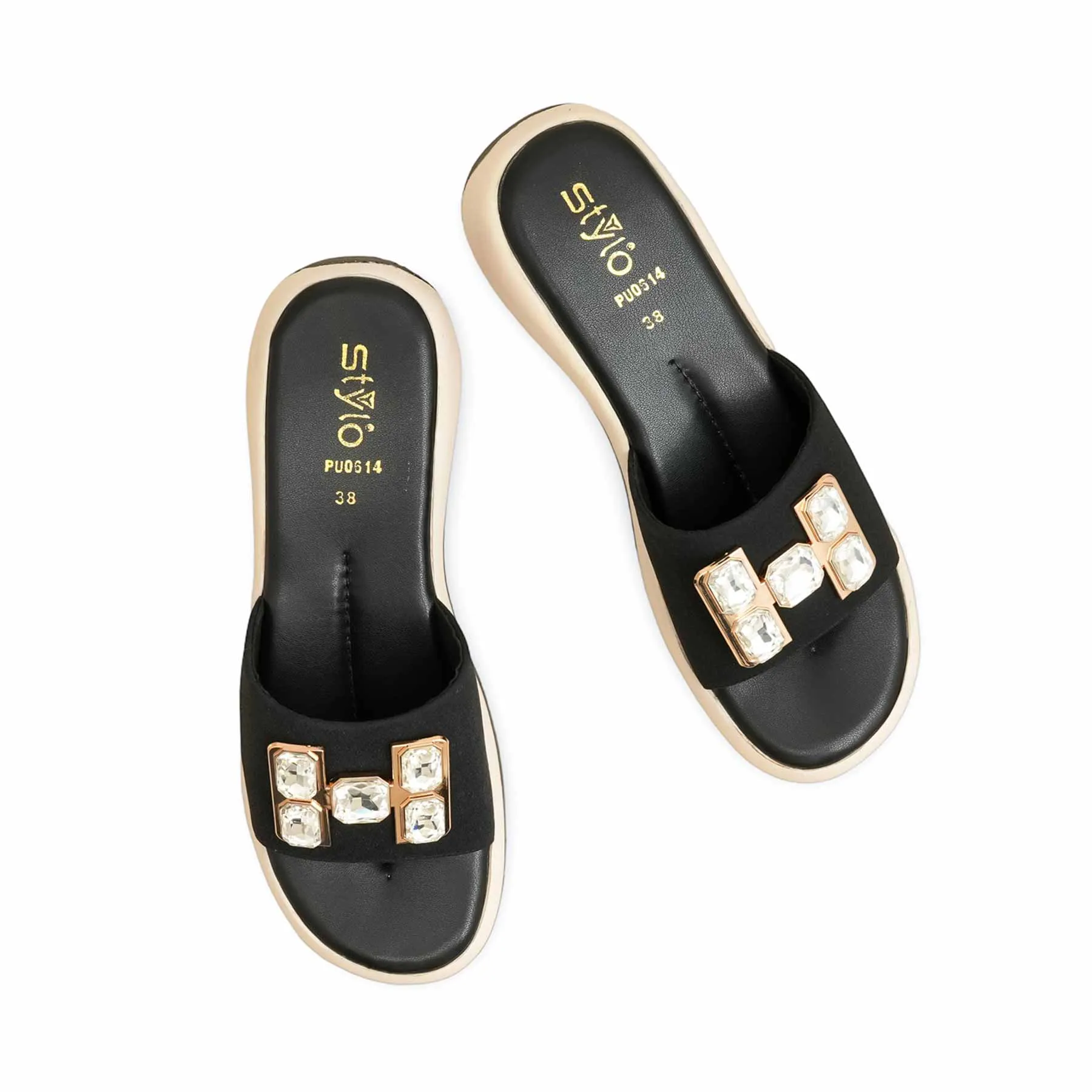 Sand Glow Flexible Material Black Formal Slipper PU0614