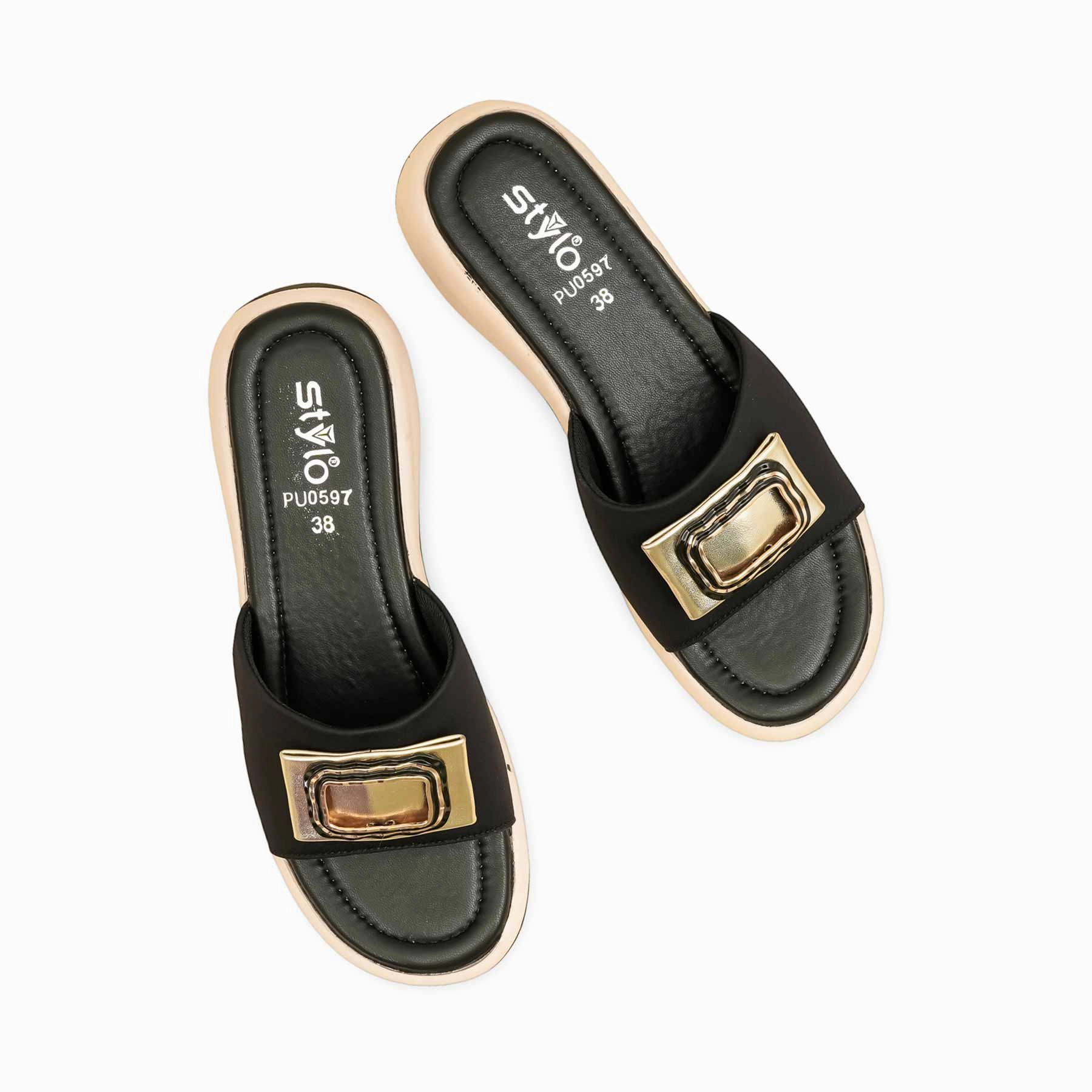 Black Formal Slipper For Women PU0597 Ventilation Channel System Temperature Regulating Lining