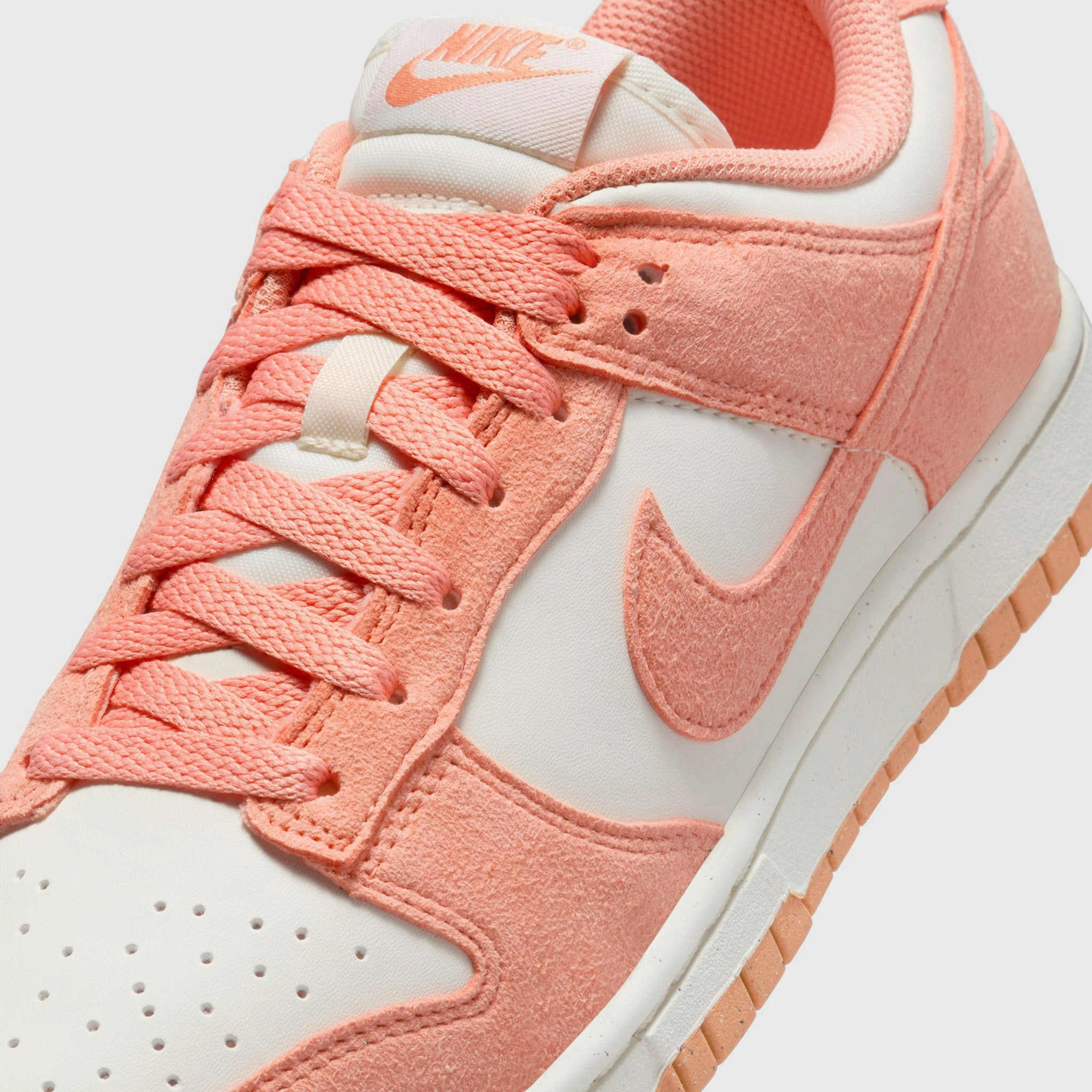 Nike Women's Dunk Low Soft Pearl / Apricot Agate - White Padded Ankle SuedeUpper