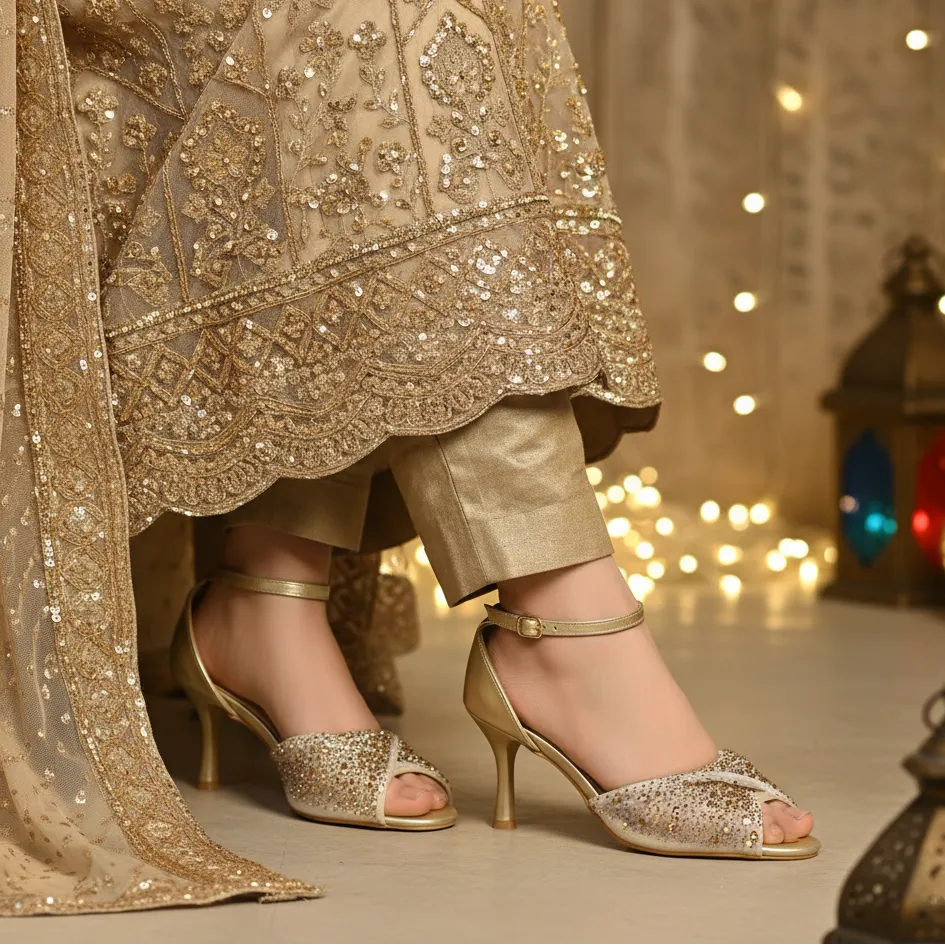 Wide Step Everyday Comfort Bronze Fancy Bridal Sandal FN6157