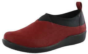 Clarks Women Sillian Greer Red Slip On Casual Shoes Breathable Vent Holes