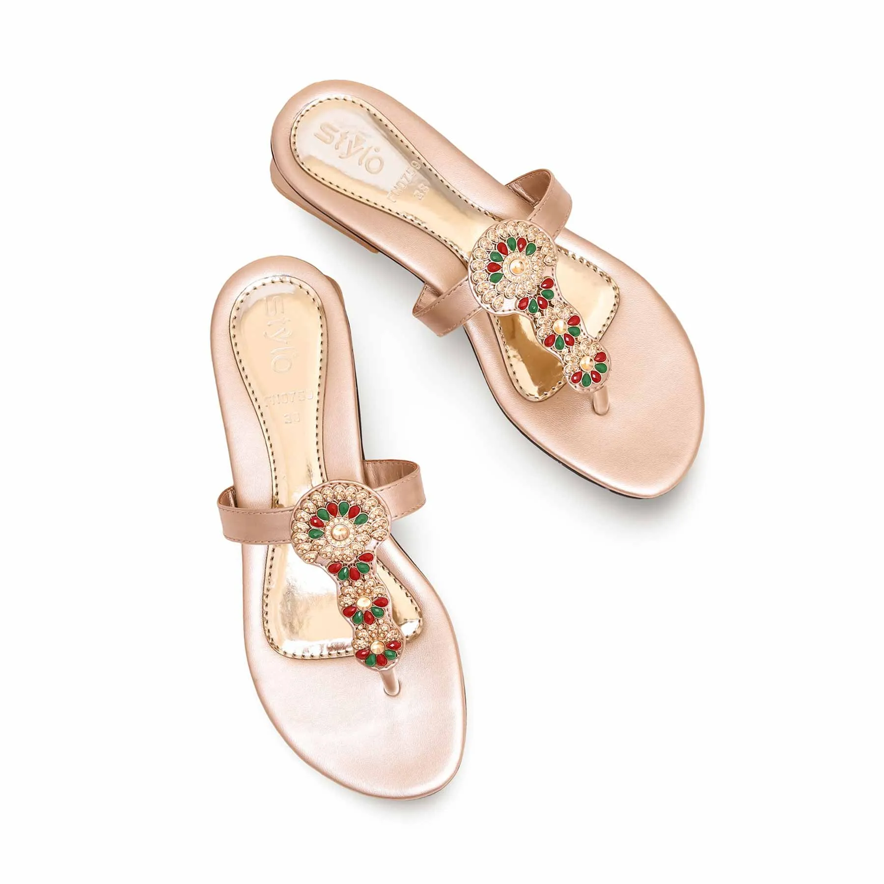 Music Show Wedding Footwear Golden Fancy Chappal FN0759
