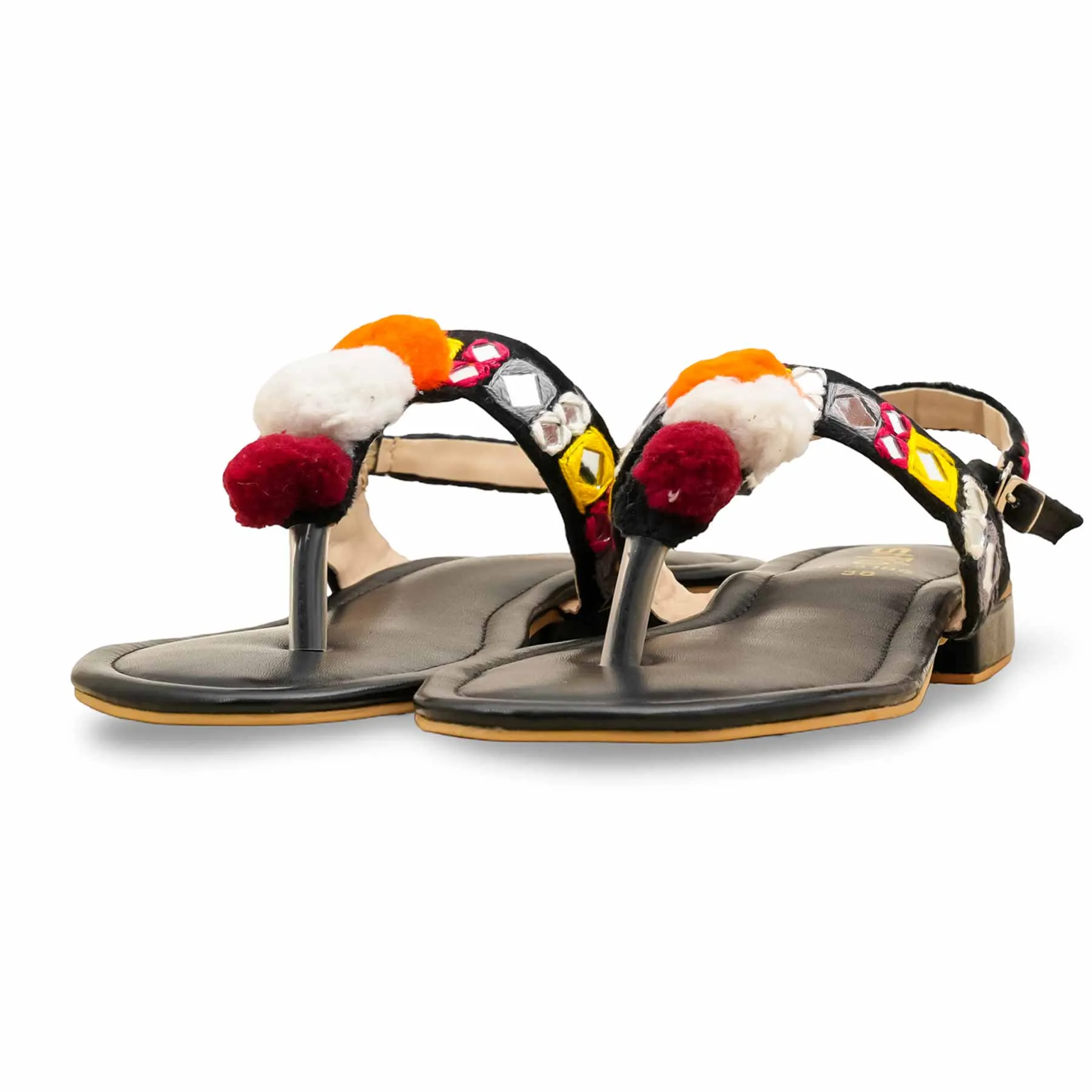 Black Ethnic Chappal For Ladies EC3186 Eco Fiber