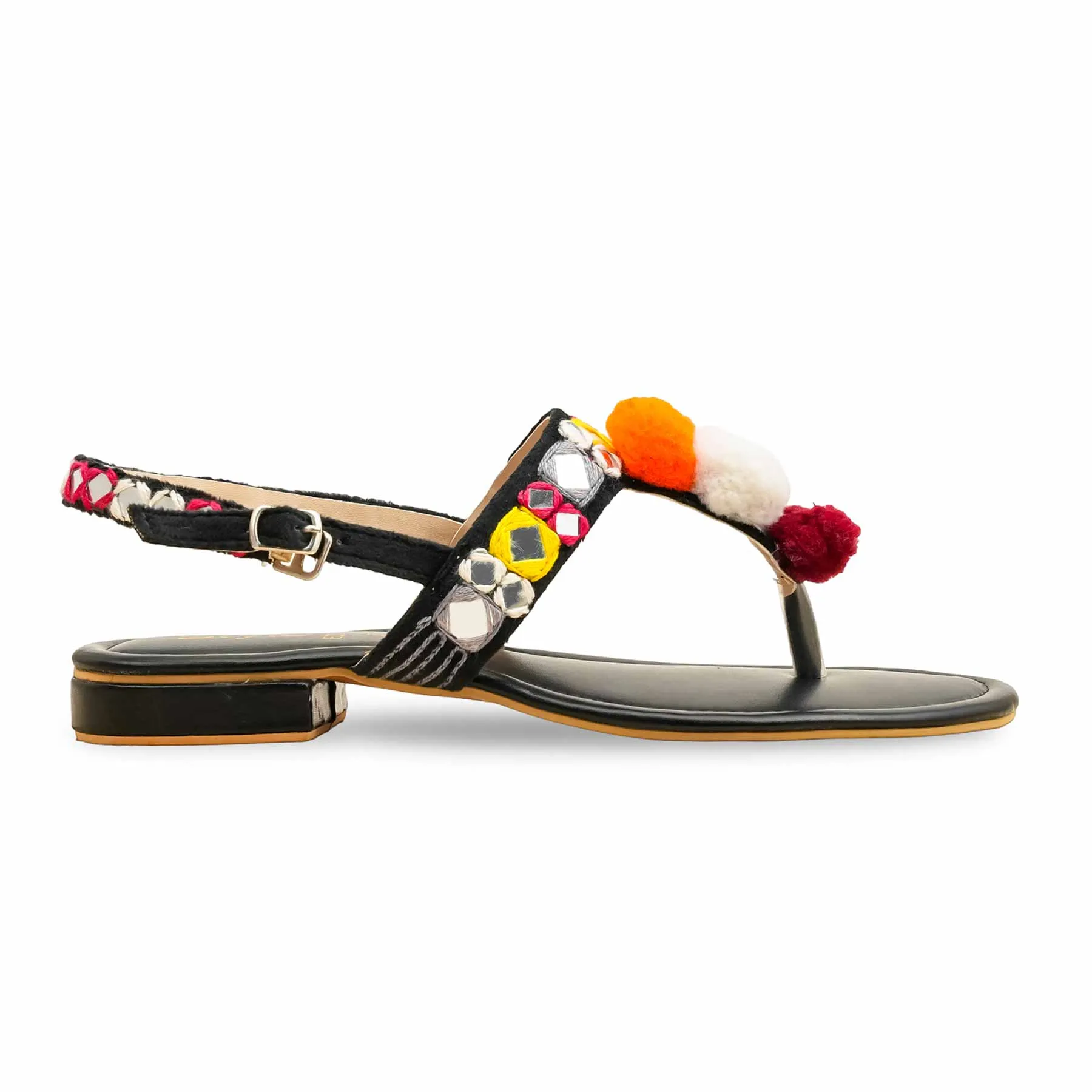 Hook Loop Black Ethnic Chappal For Ladies EC3186