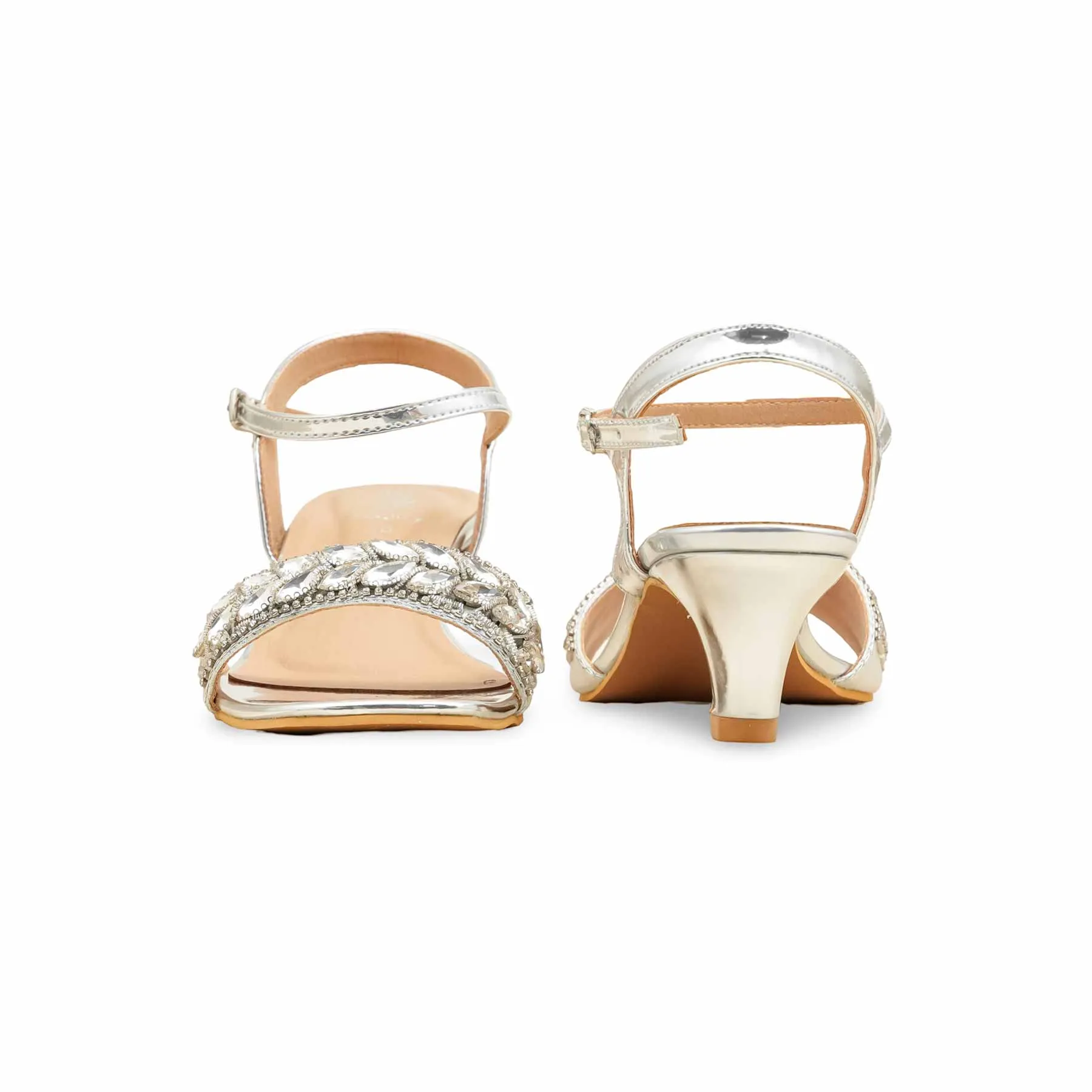 Silver Fancy Sandal For Ladies FN6207 Event Glow Open Toe Sandals