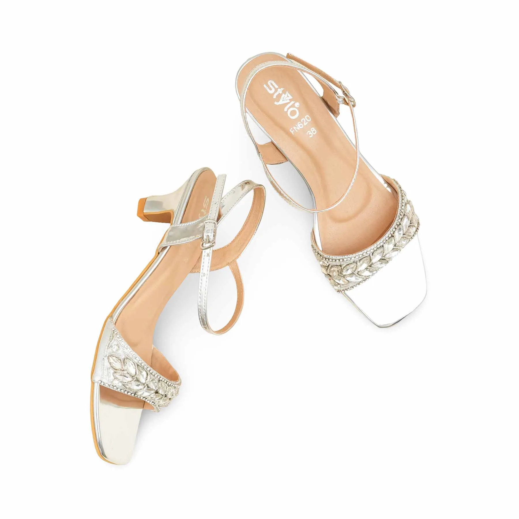 Silver Fancy Sandal For Ladies FN6207 All Day Glam Foot Hug