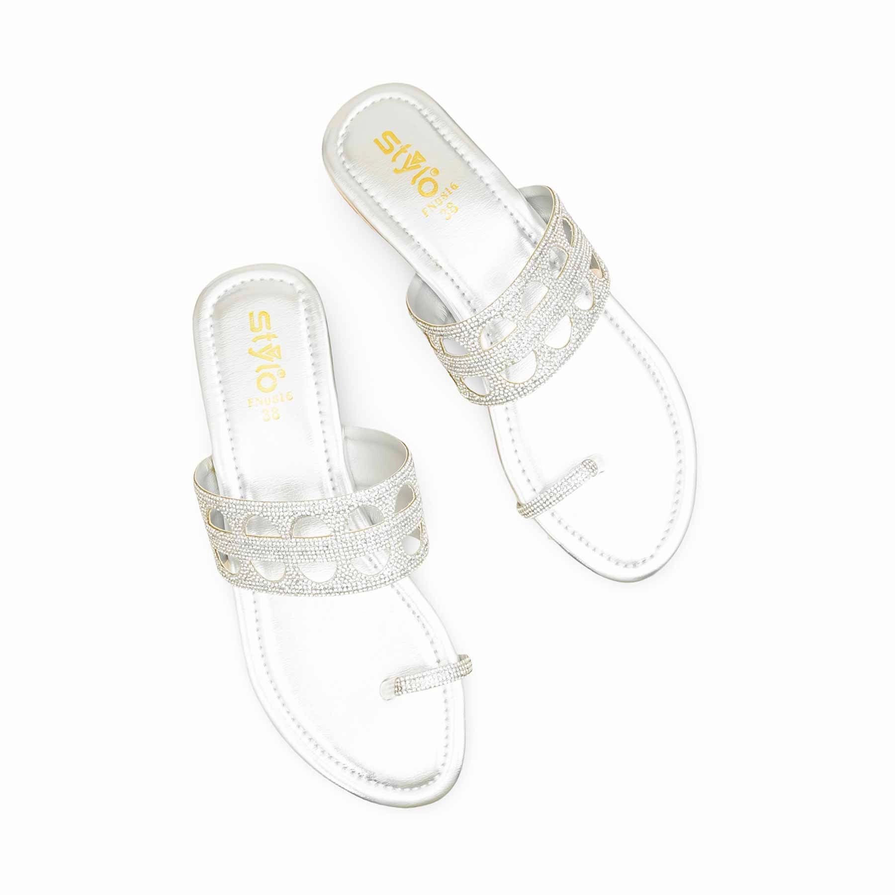 Silver Fancy Chappal For Women FN0816 Run Step