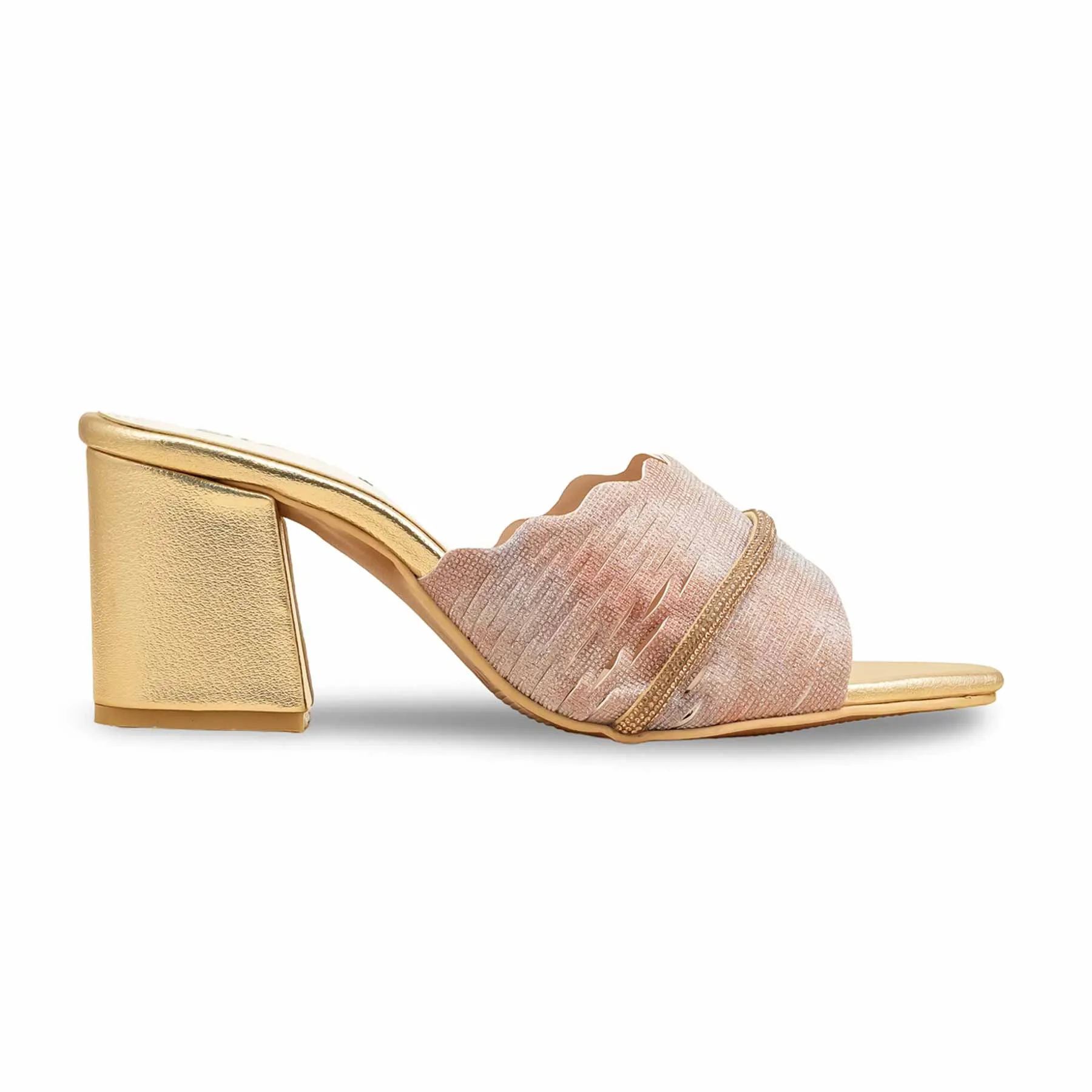 Casual Heels Golden Fancy Slipper For Women FN8005