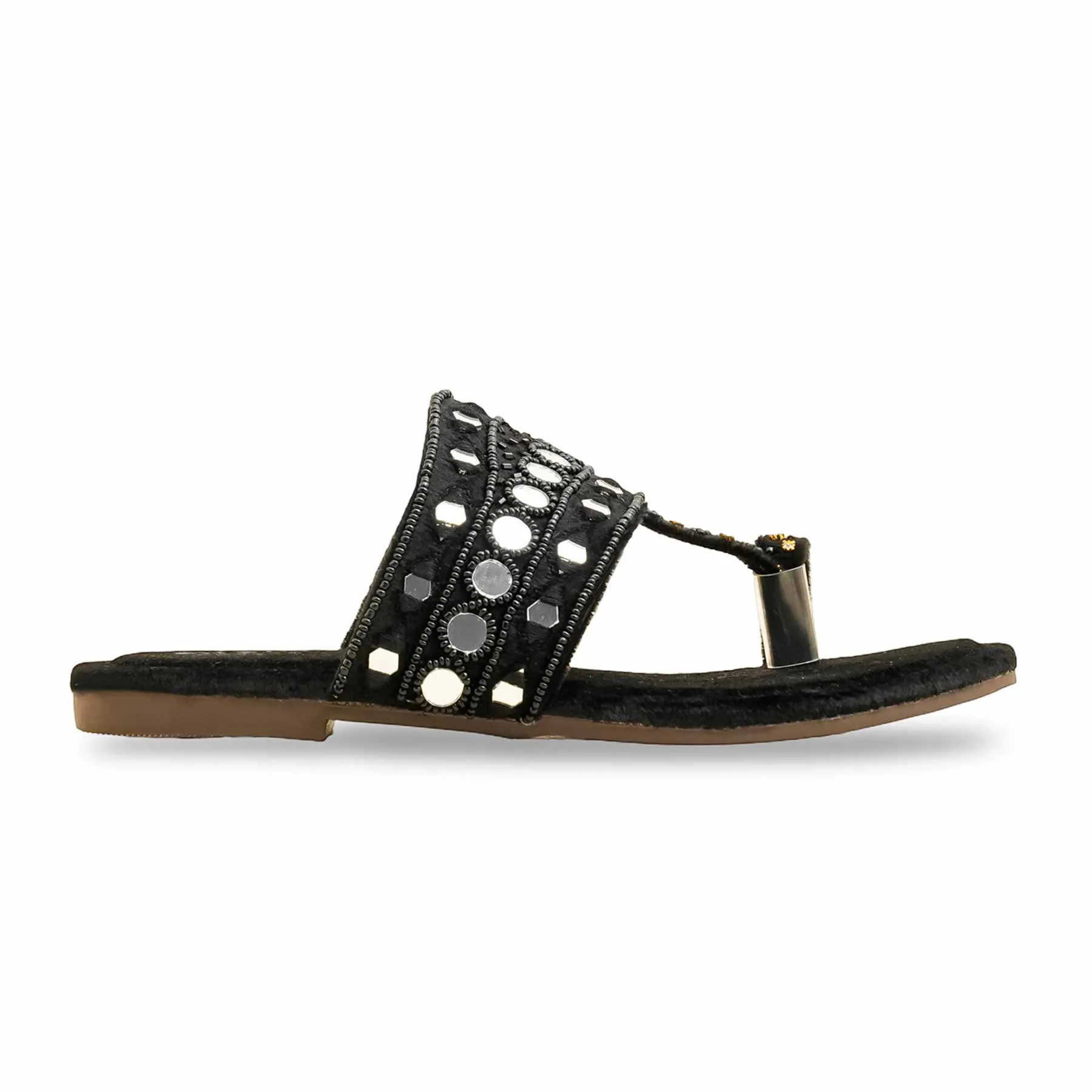 Black Ethnic Chappal EC0237 Square Toe Trail Mood