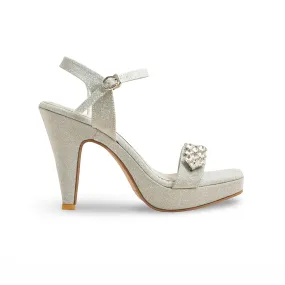 Silver Fancy Bridal Sandal FN6194 Stiletto Heel Sophisticated Shoes