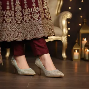 Champagne Fancy Bridal Court Shoes WN7543 Shock Pad Power Glam