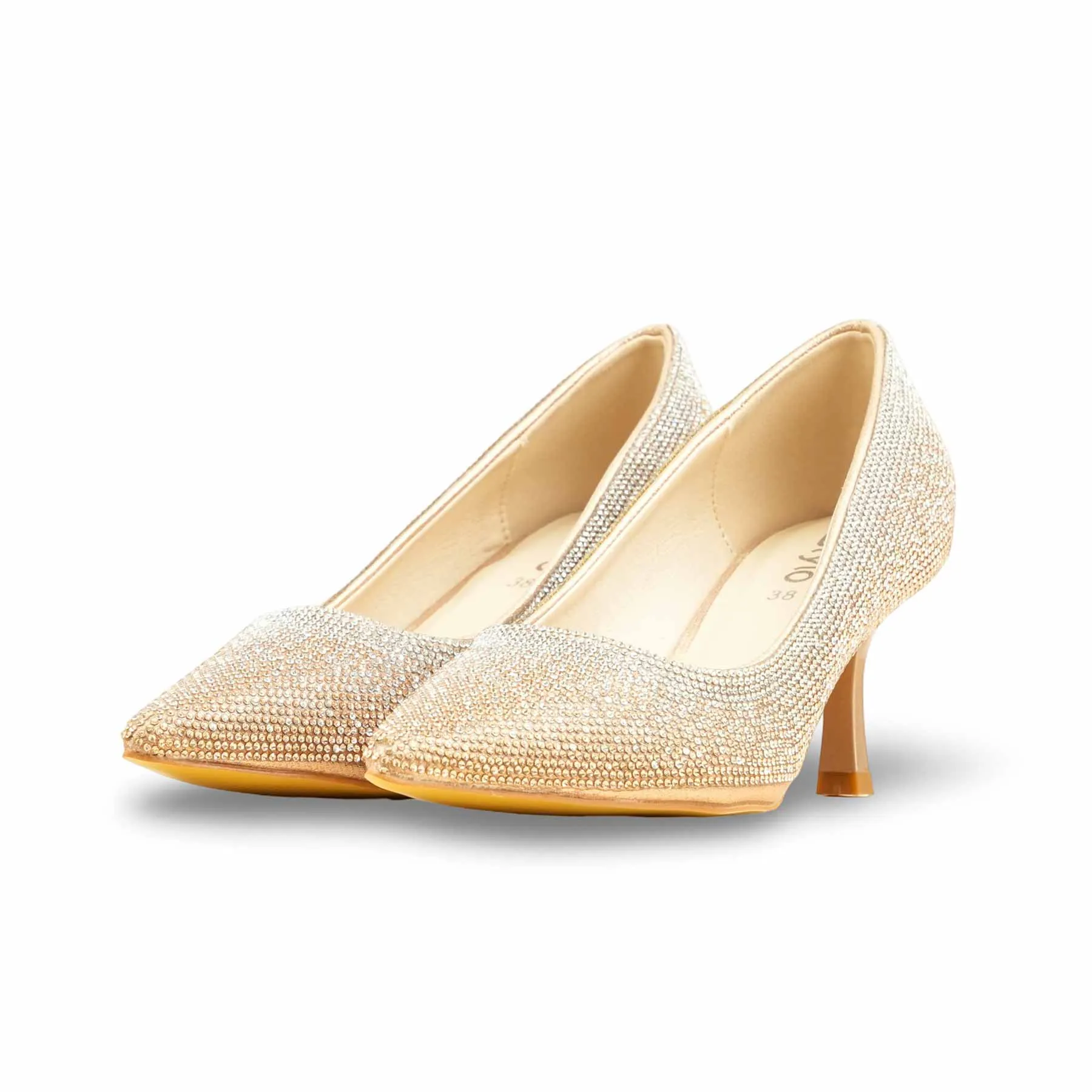 Champagne Fancy Bridal Court Shoes WN7543 Soft Material Glam Heels