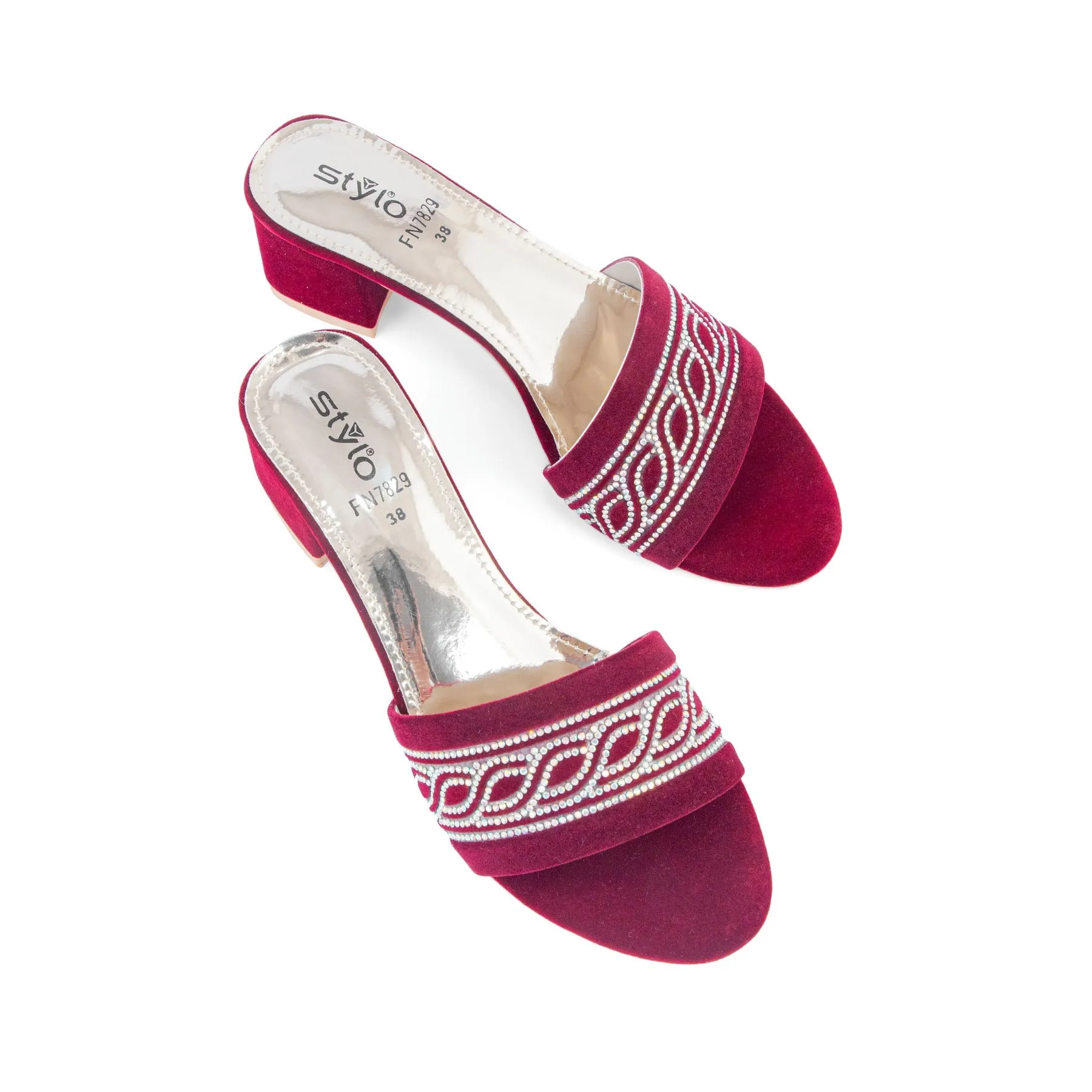 Maroon Fancy Slipper FN7829 Open Toe Style