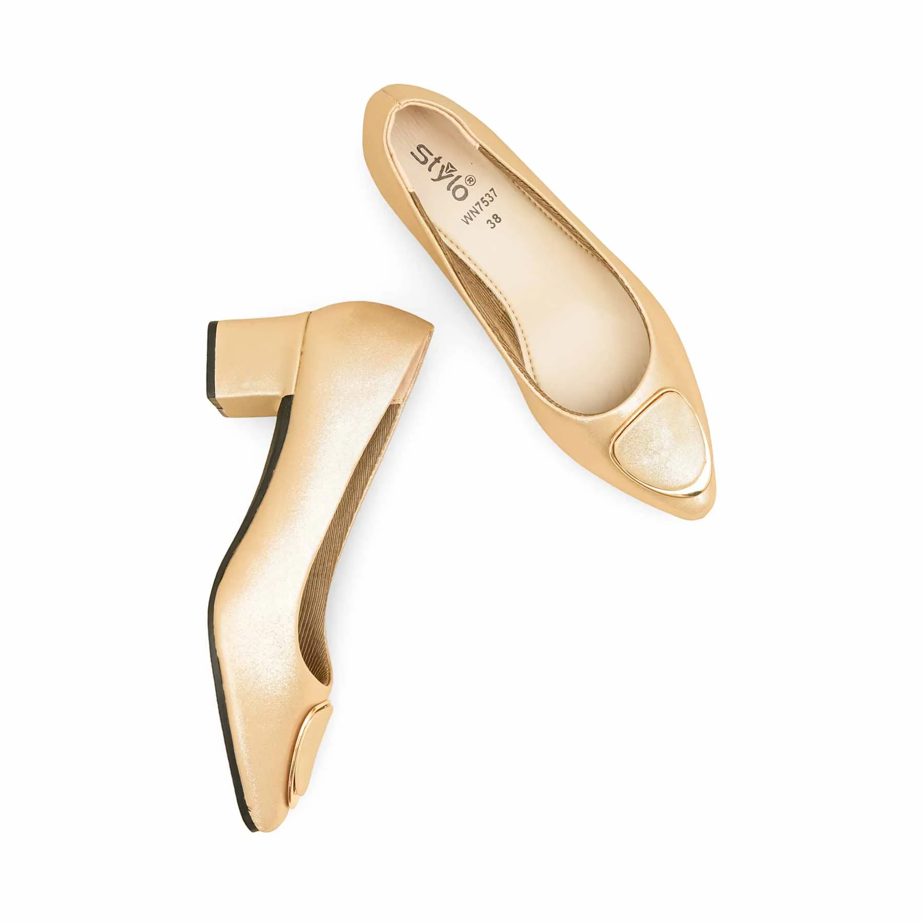 Golden Court Shoes For Ladies WN7537 Classic Shape Low Heel