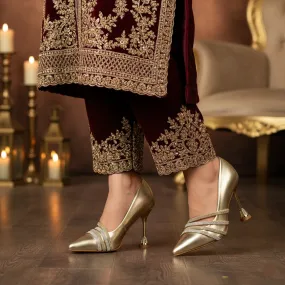 Golden Fancy Bridal Court Shoes WN7519 Fashionable Pumps