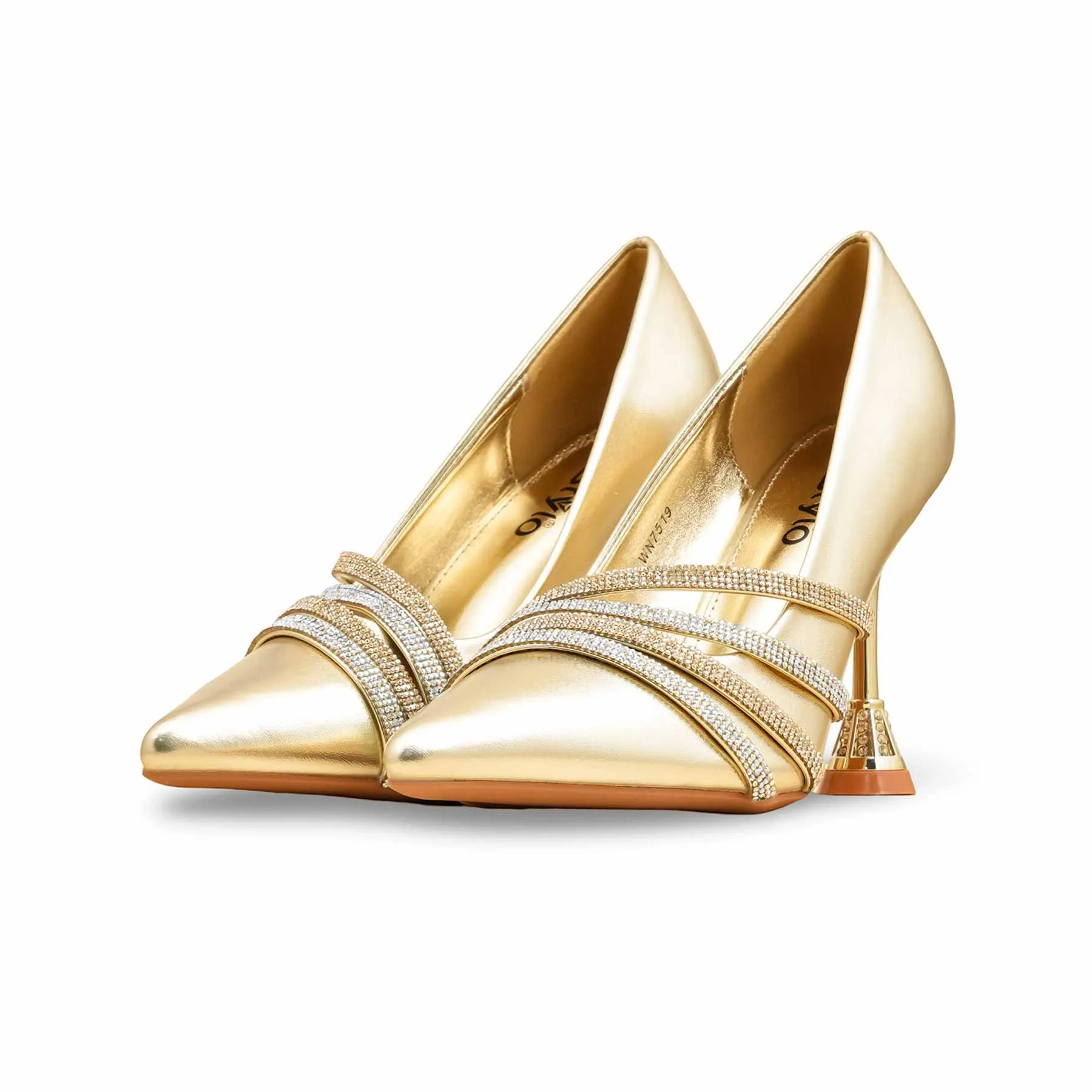 Open Toe Design Golden Fancy Bridal Court Shoes WN7519