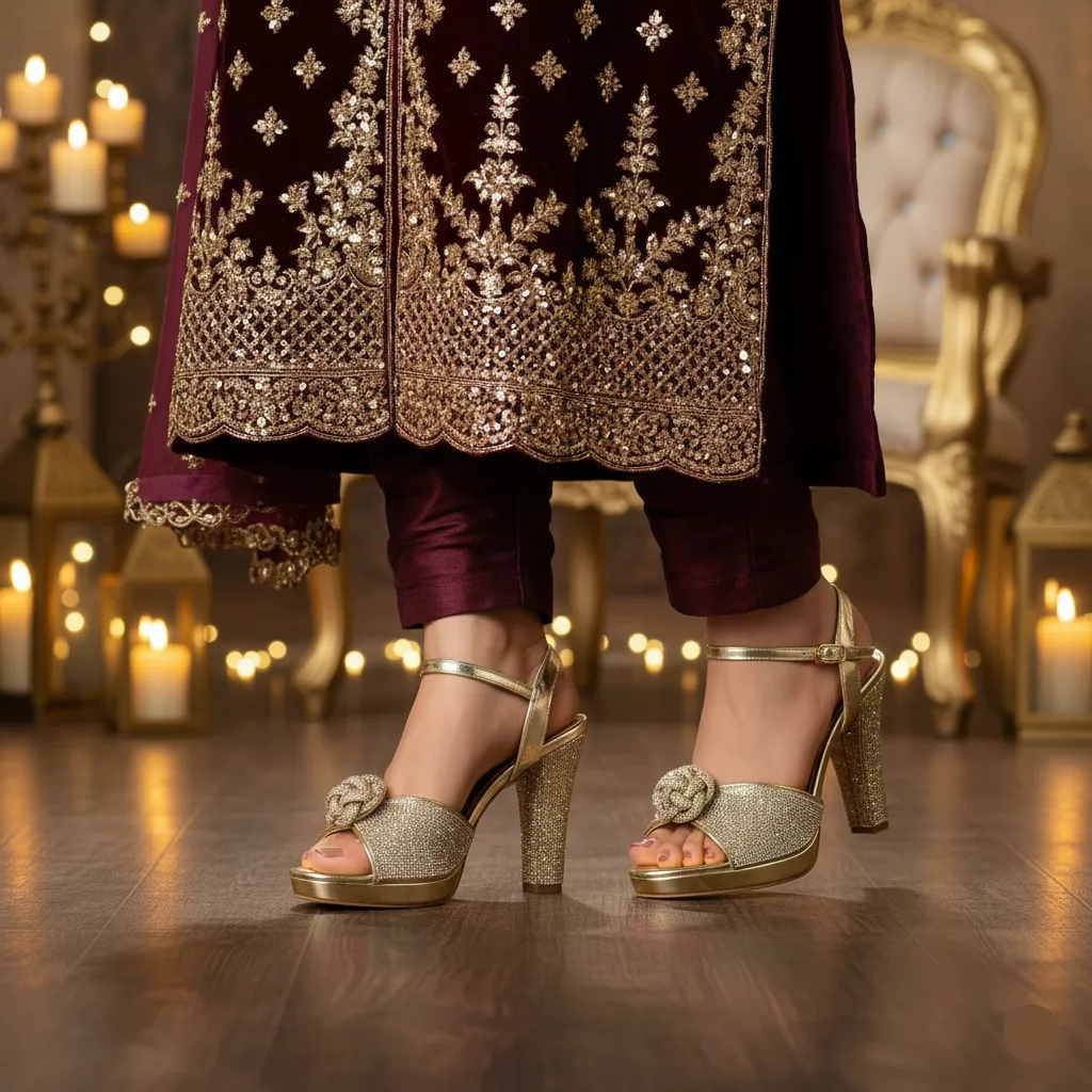 Soft Finish Comfortable Boots Golden Fancy Bridal Sandal FN6232