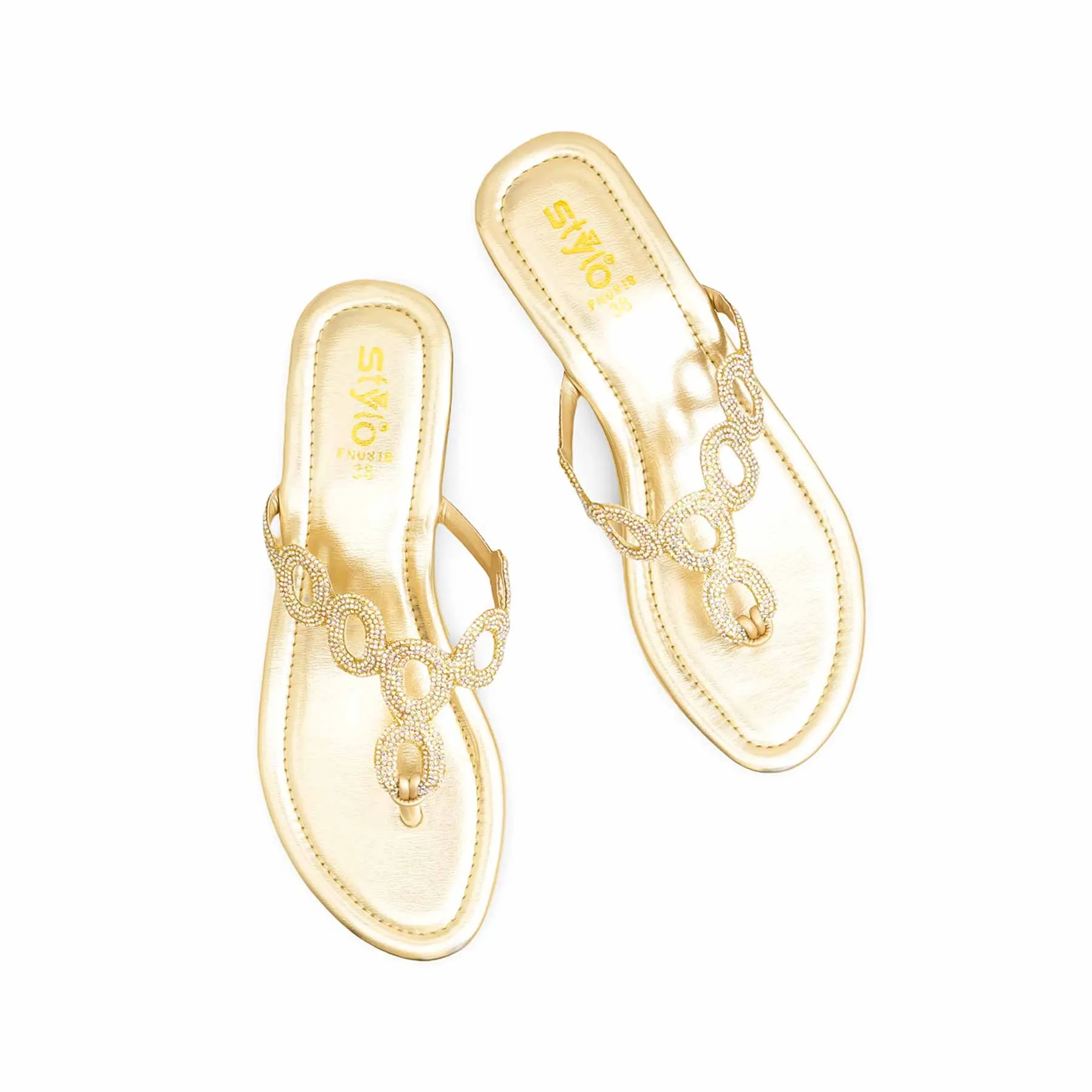 Adjustable Sole Golden Fancy Chappal FN0818