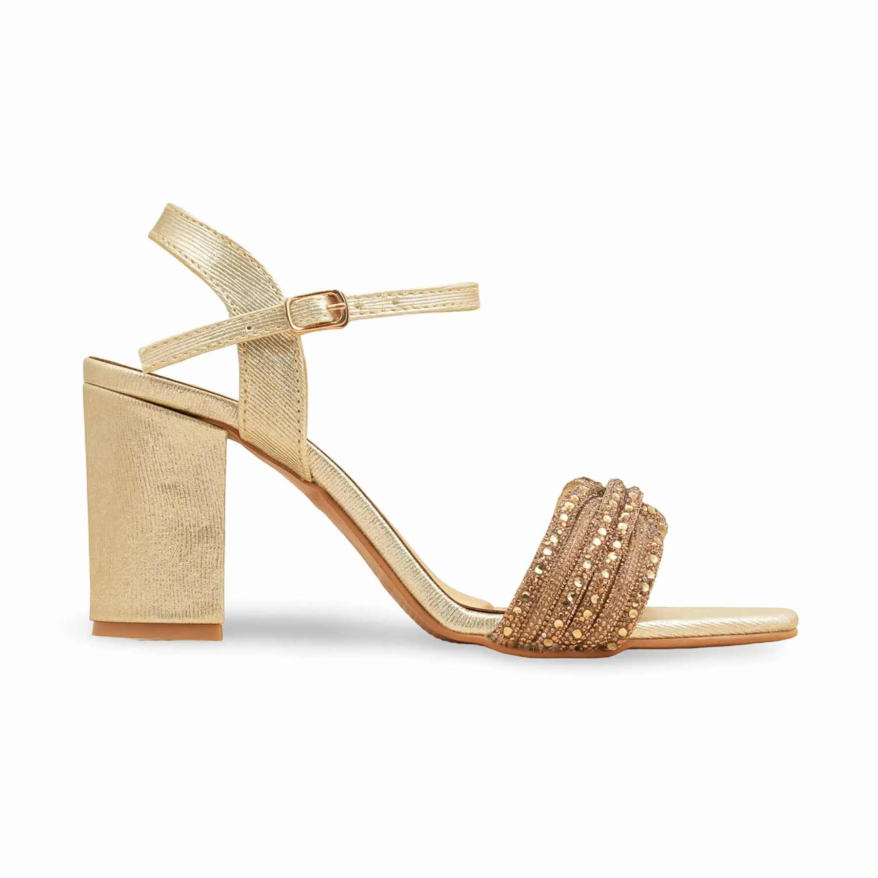 Ankle Loop Elegant Footwear Golden Fancy Sandal For Ladies FN6229