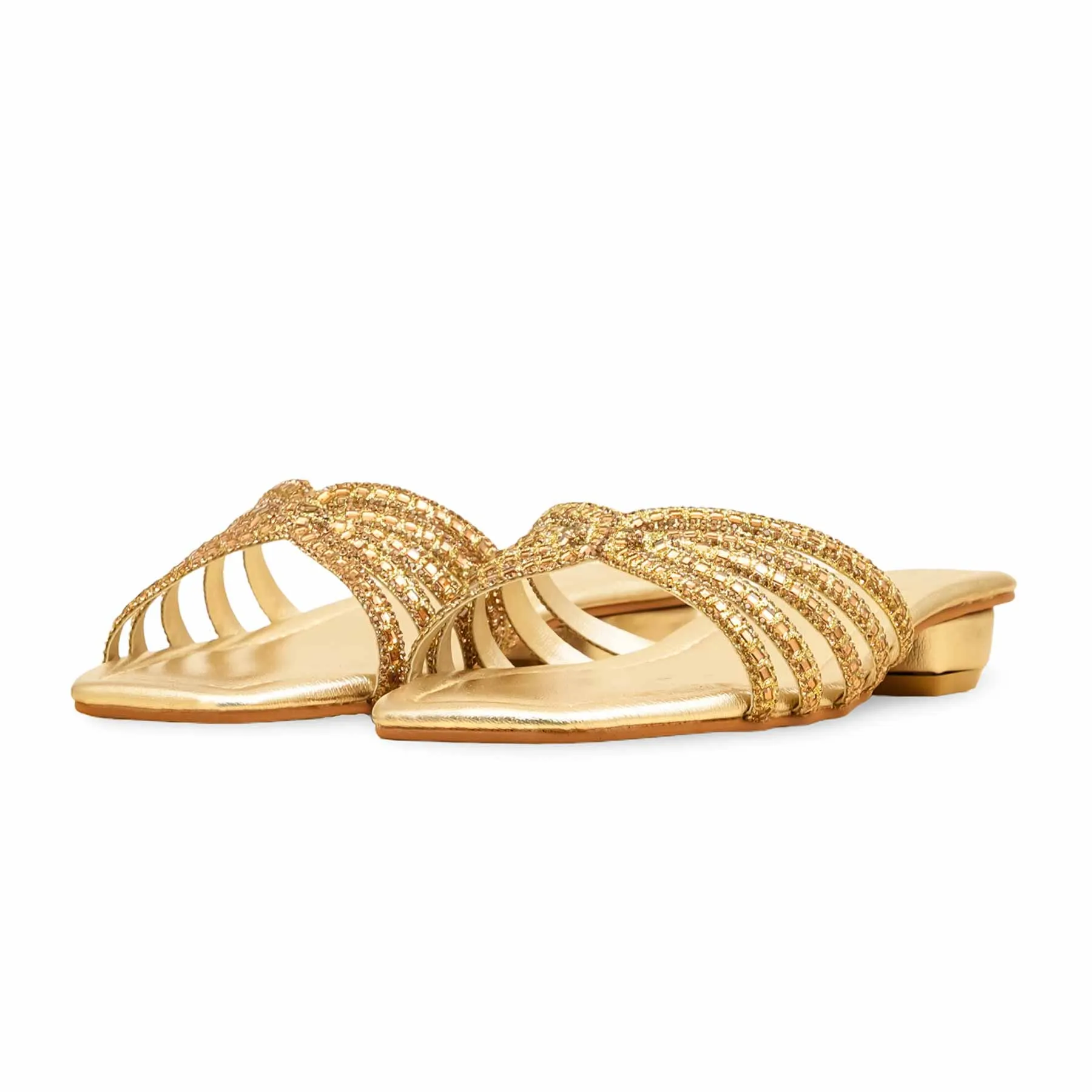 Low Heel Golden Fancy Slipper For Ladies FN8009