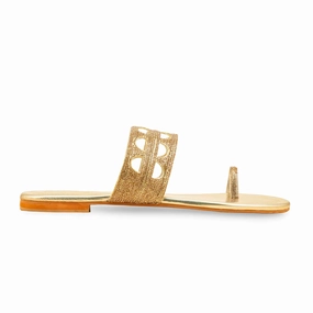 Island Mood Golden Fancy Chappal For Women FN0816