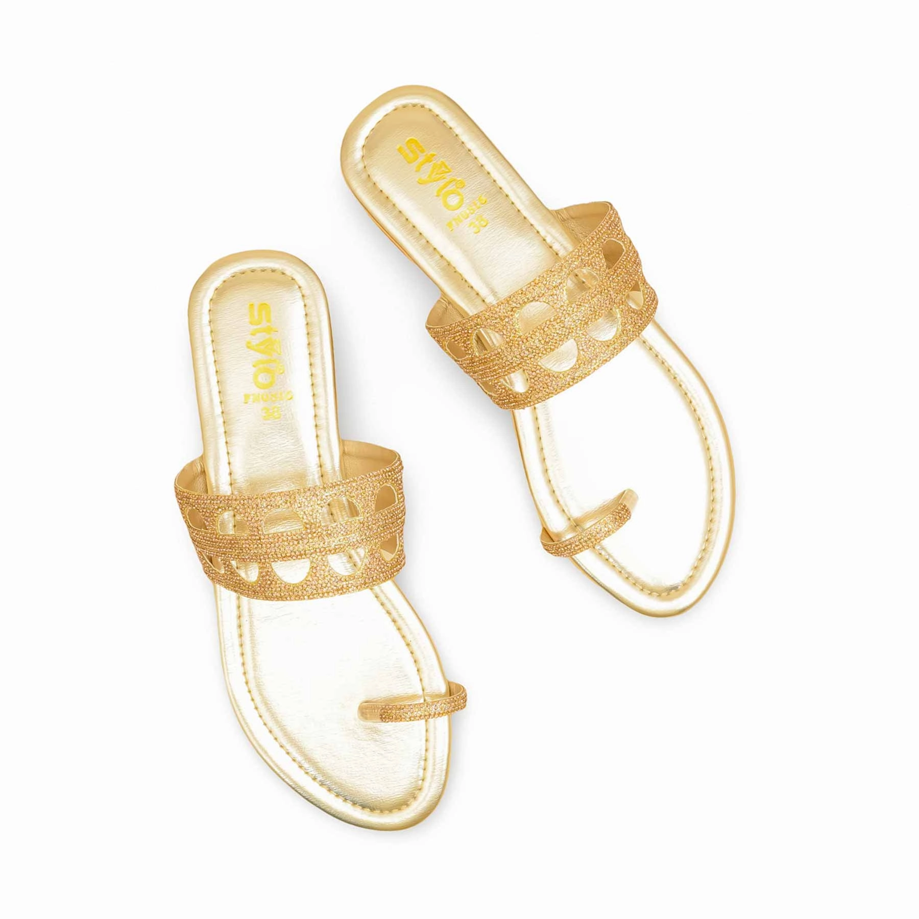 Track Walk Golden Fancy Chappal For Women FN0816