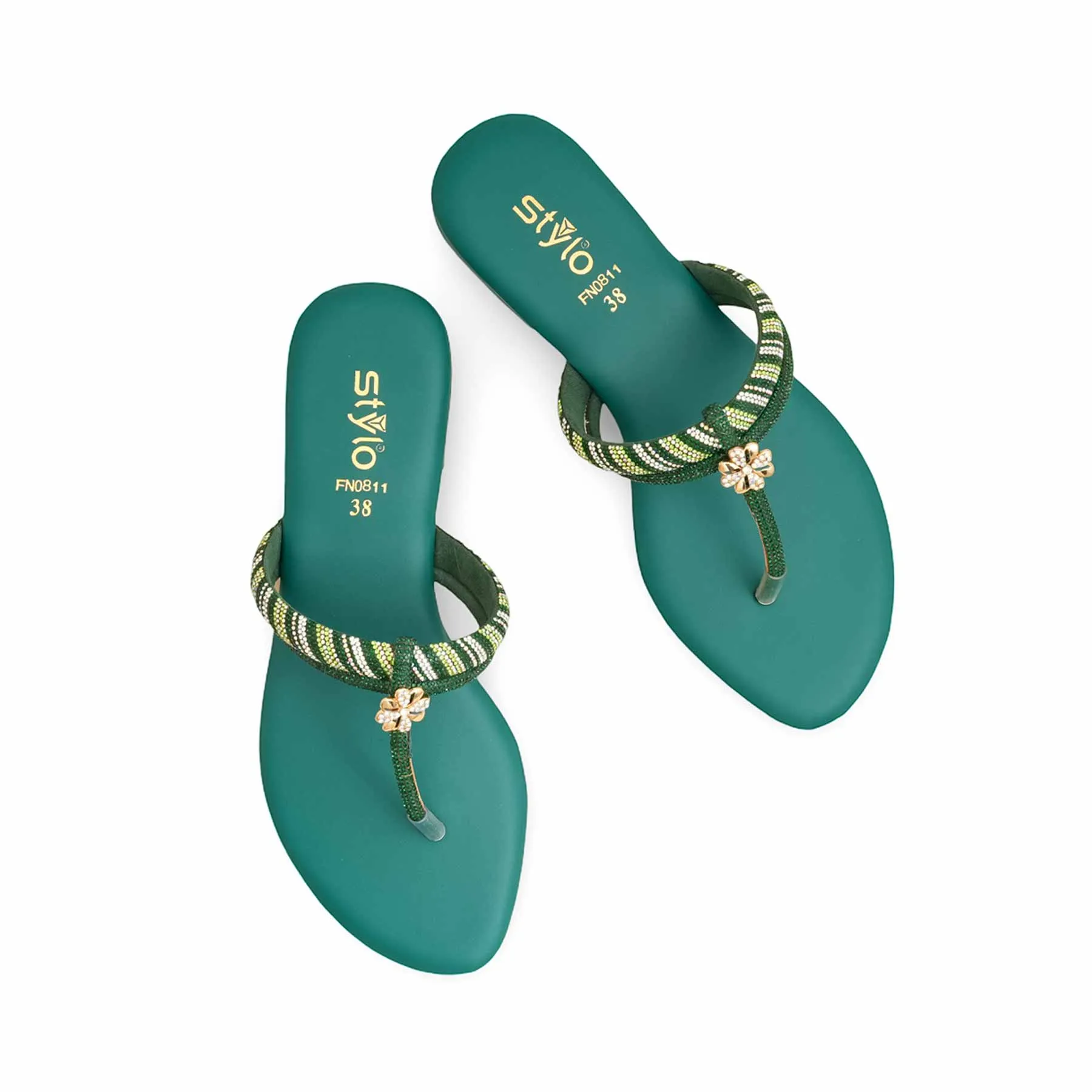 Green Fancy Chappal FN0811 Lace Touch Sea Glow