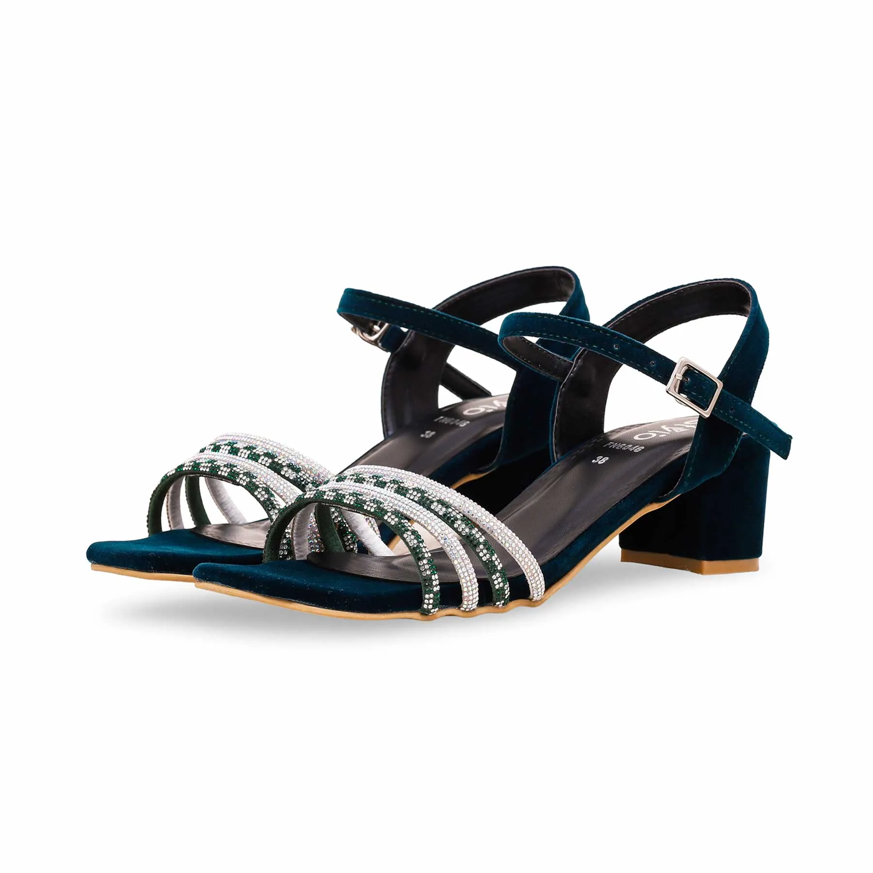 Black Spark Cutout Style Green Fancy Sandal FN6046