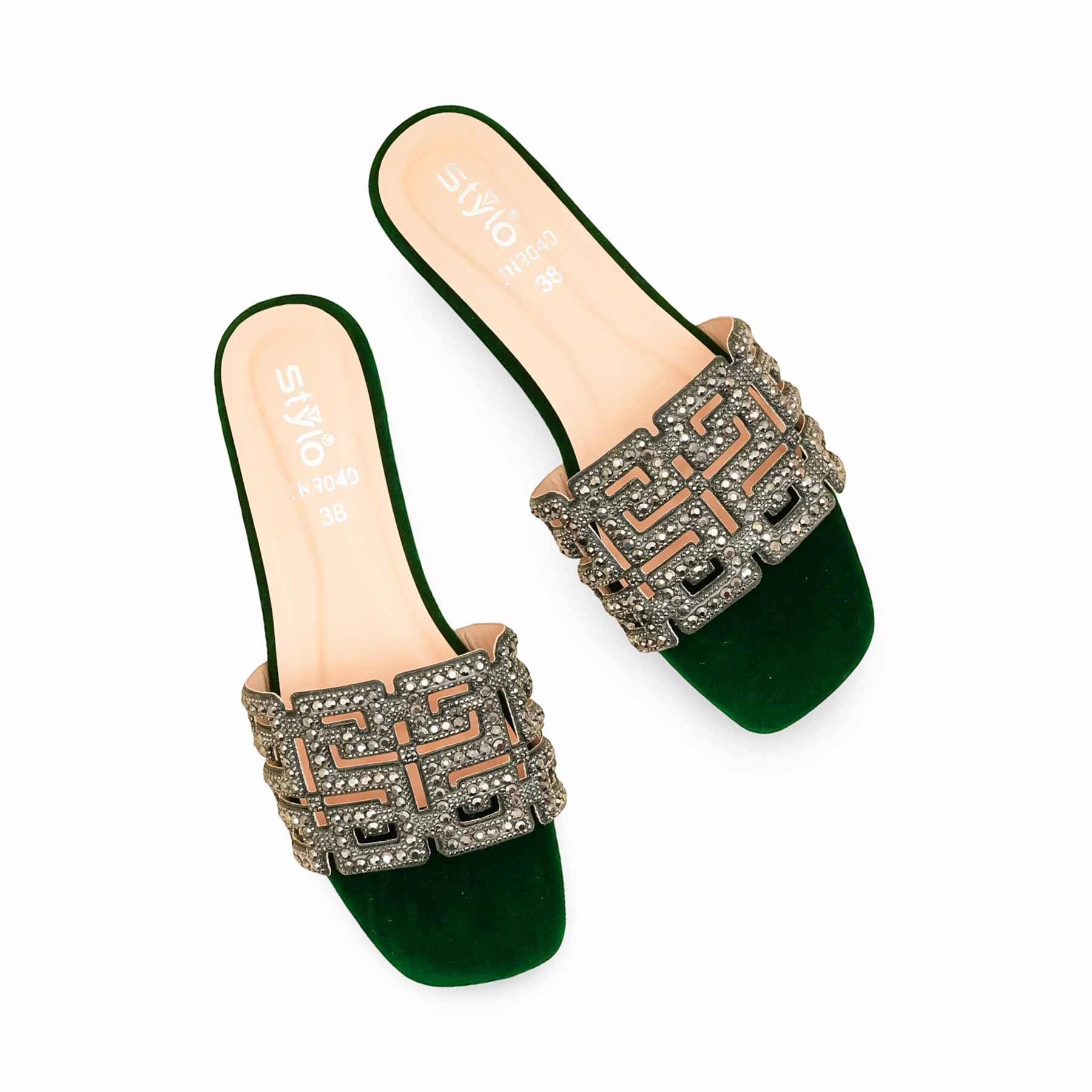 Country Step Green Fancy Slipper For Women FN8040