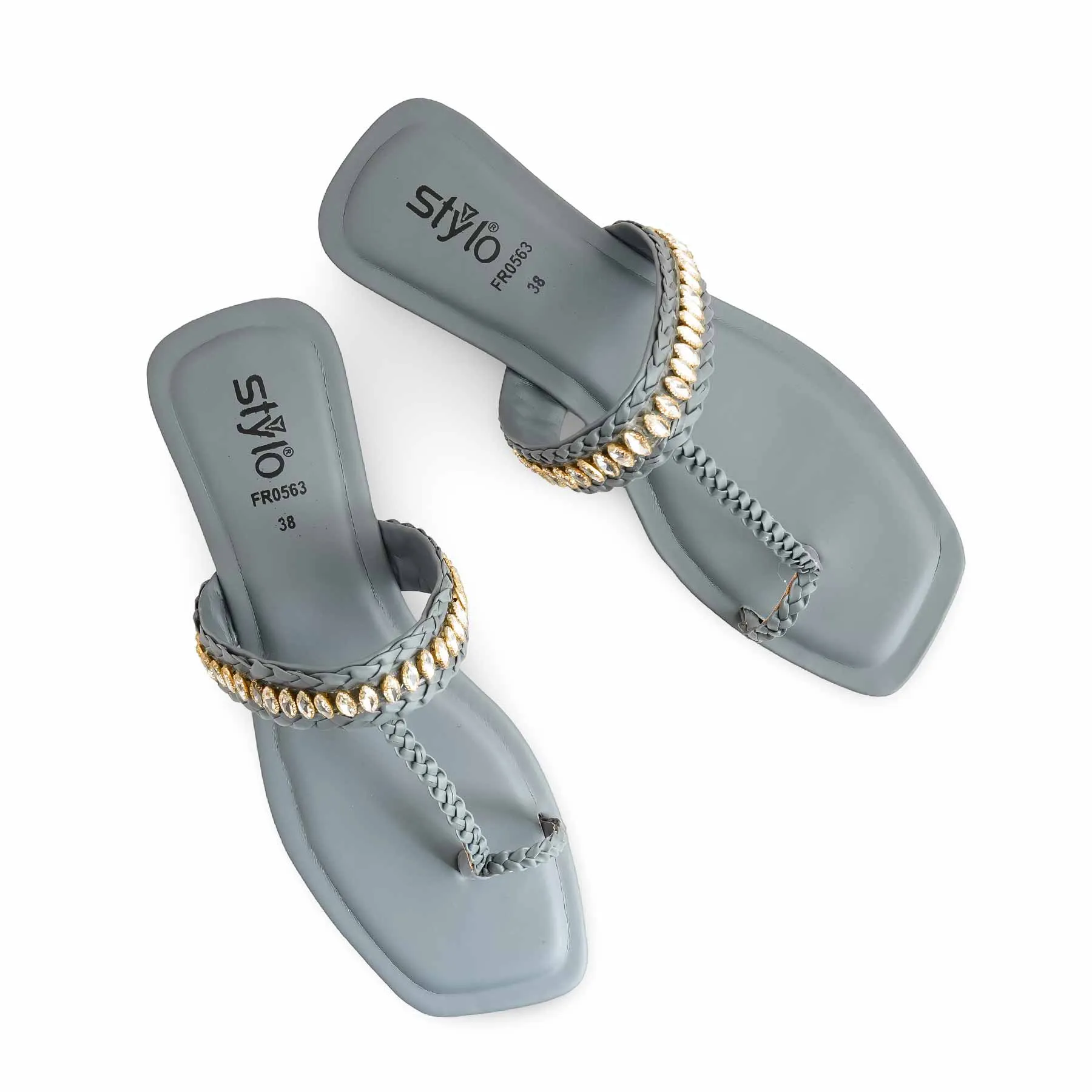 Stylish Slip-Ons Timeless Design Flats Grey Formal Chappal For Ladies FR0563