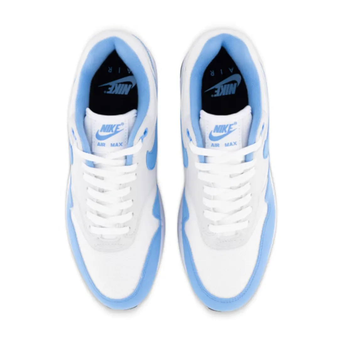 Mens Nike Air Max 1 White/University Blue Bounce Support Blown Rubber Traction